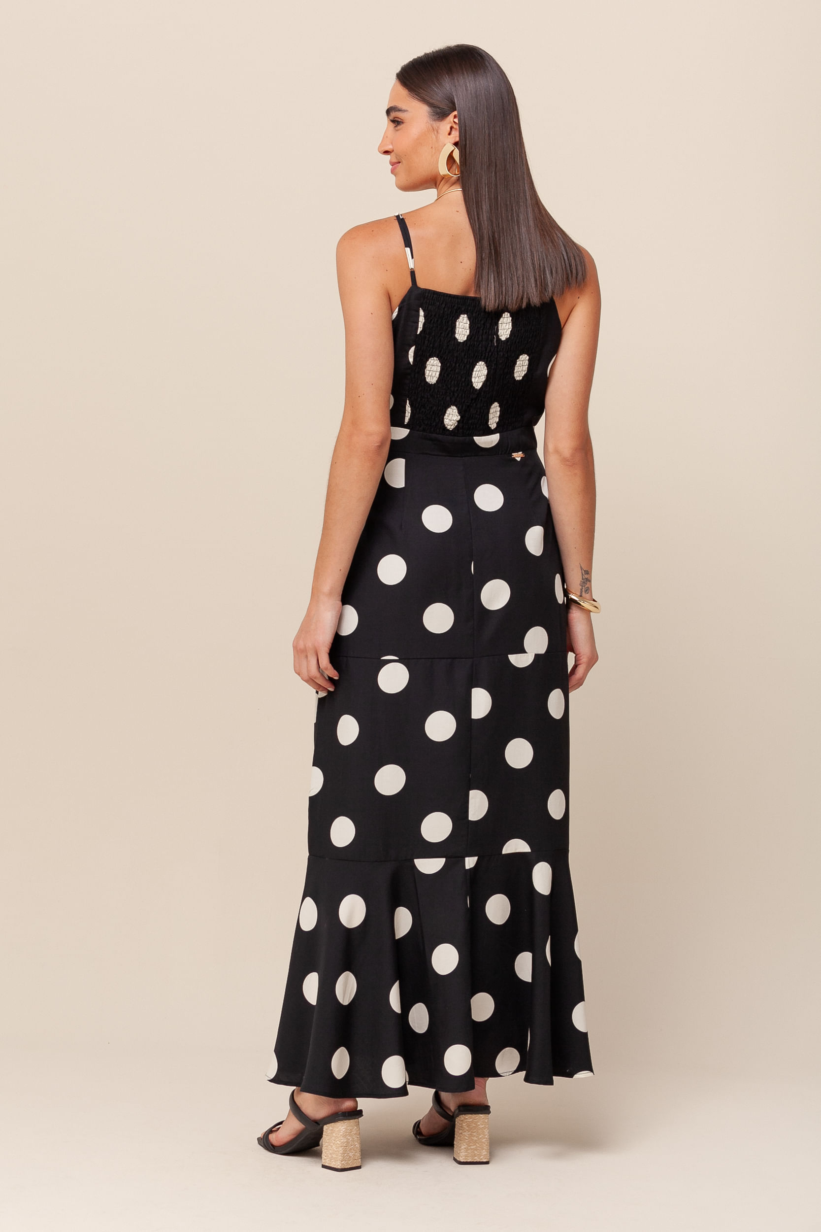 Vestido Midi Viscolinho Poá PRETO
