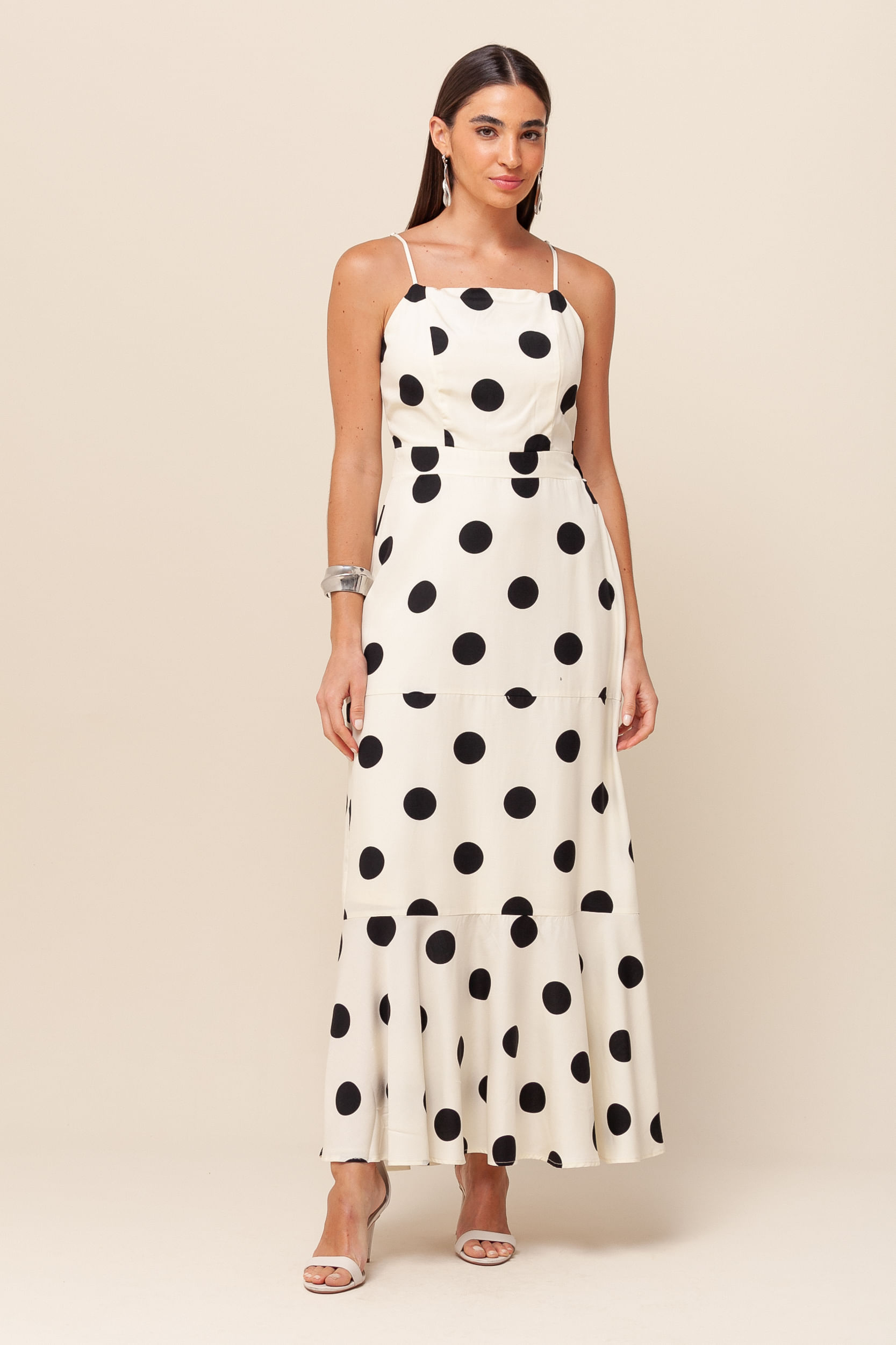 Vestido Midi Viscolinho Poá OFF-WHITE