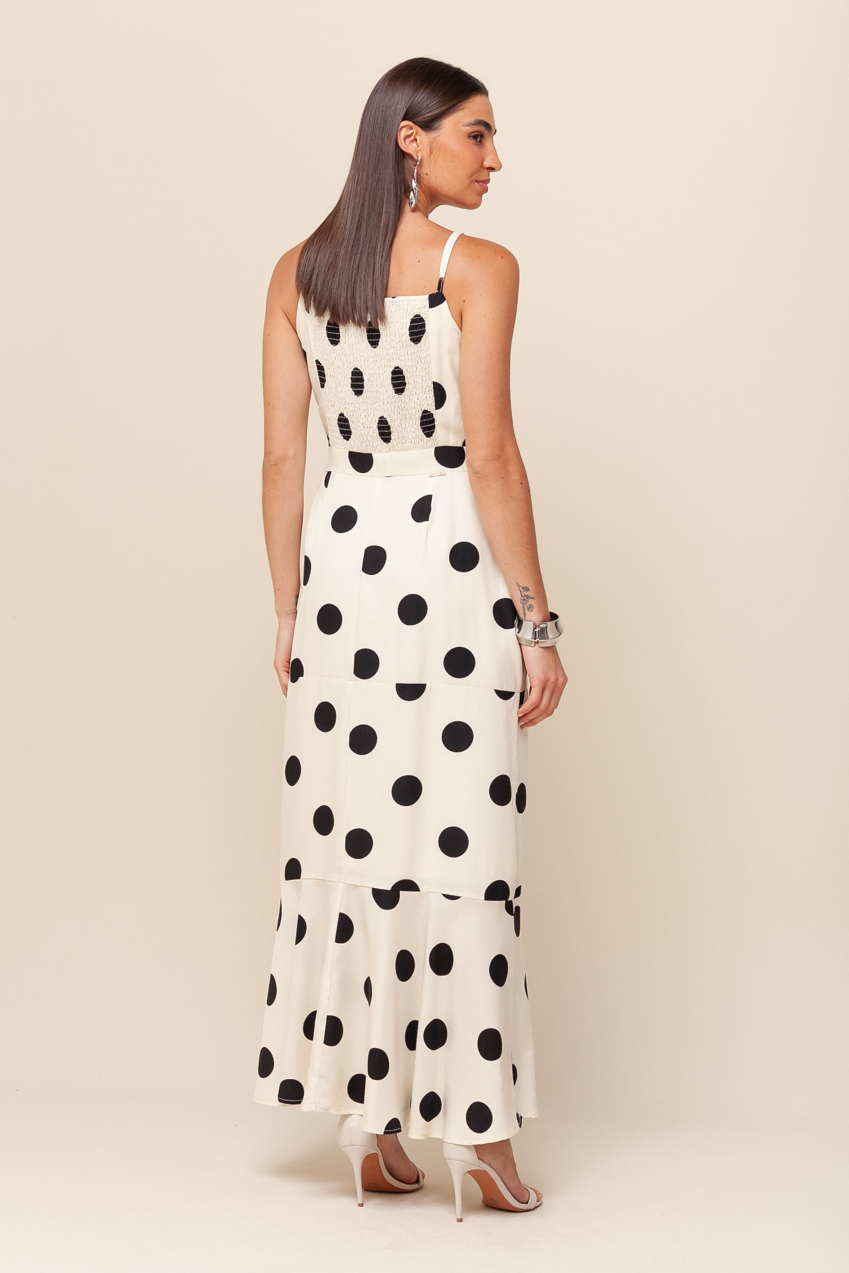 Vestido Midi Viscolinho Poá OFF-WHITE