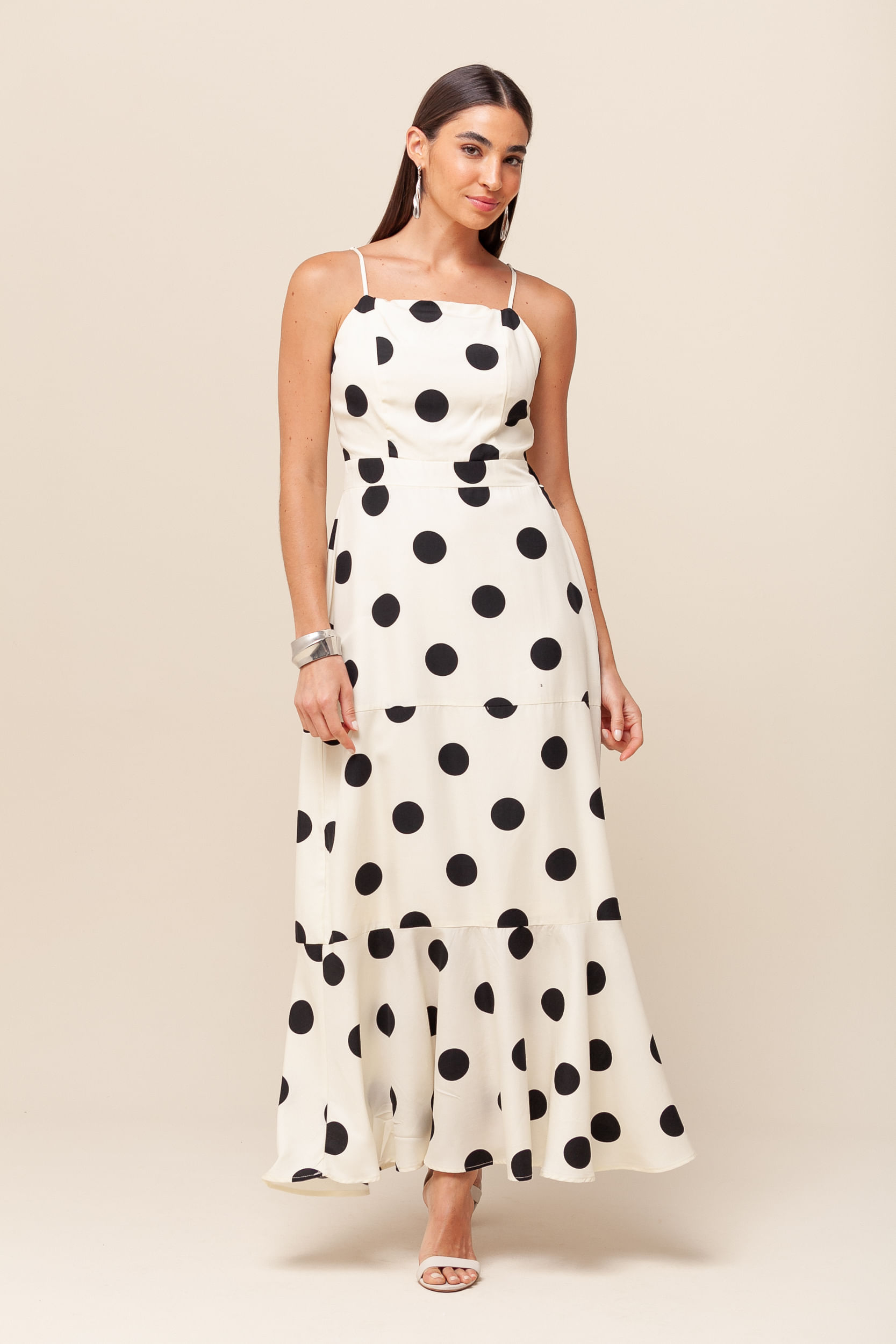 Vestido Midi Viscolinho Poá OFF-WHITE