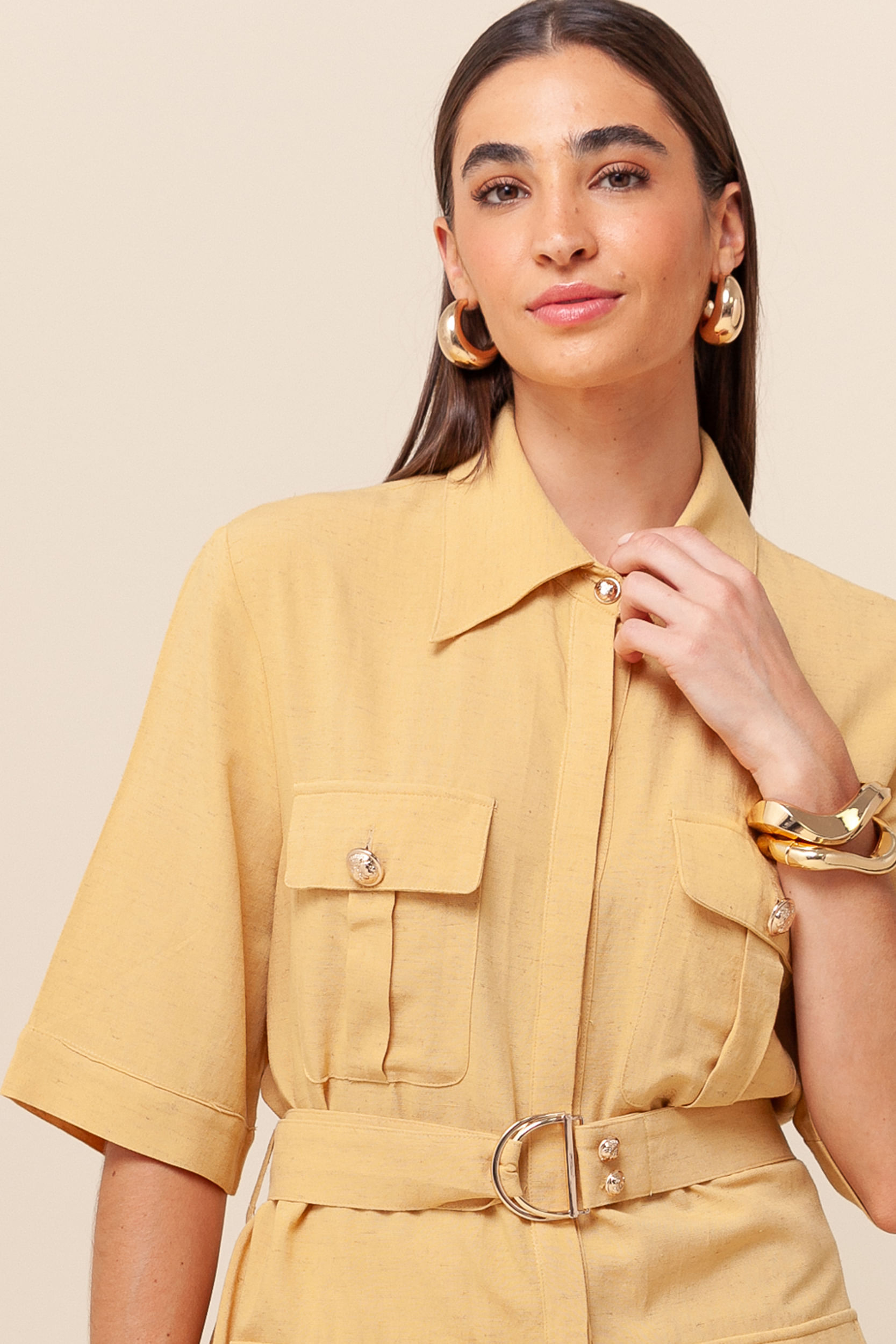 9036179 - Camisa Manga Curta com Bolsos AMARELO 9036179 - Camisa Manga Curta com Bolsos AMARELO