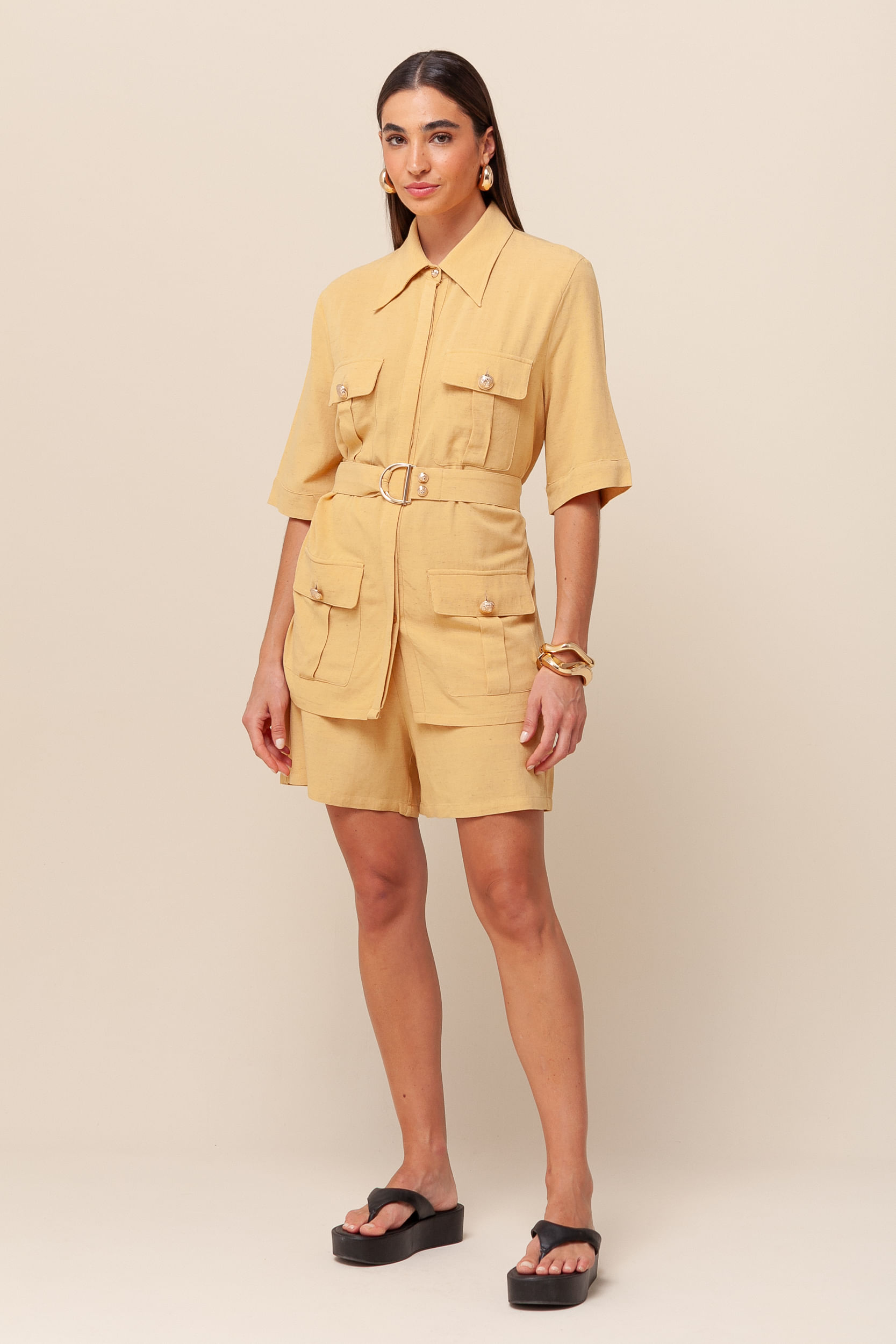 9036179 - Camisa Manga Curta com Bolsos AMARELO 9036179 - Camisa Manga Curta com Bolsos AMARELO