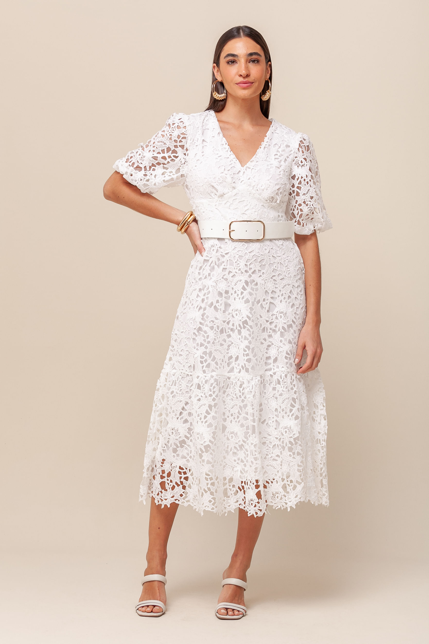 9036306 - Vestido Guipir Manga Princesa  BRANCO