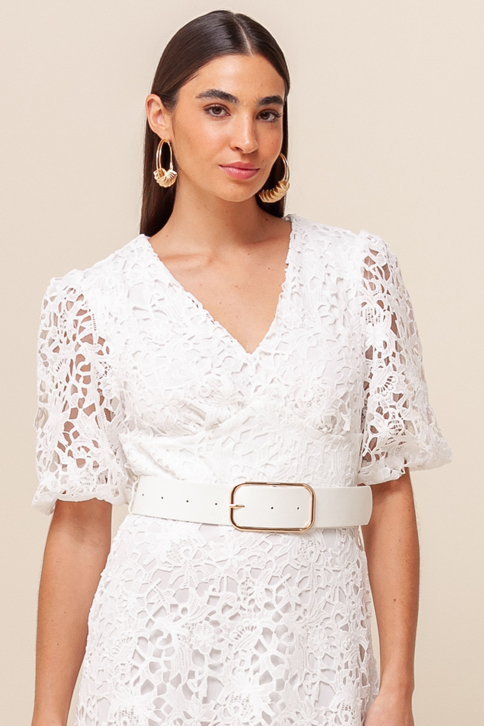 9036306 - Vestido Guipir Manga Princesa BRANCO 9036306 - Vestido Guipir Manga Princesa BRANCO