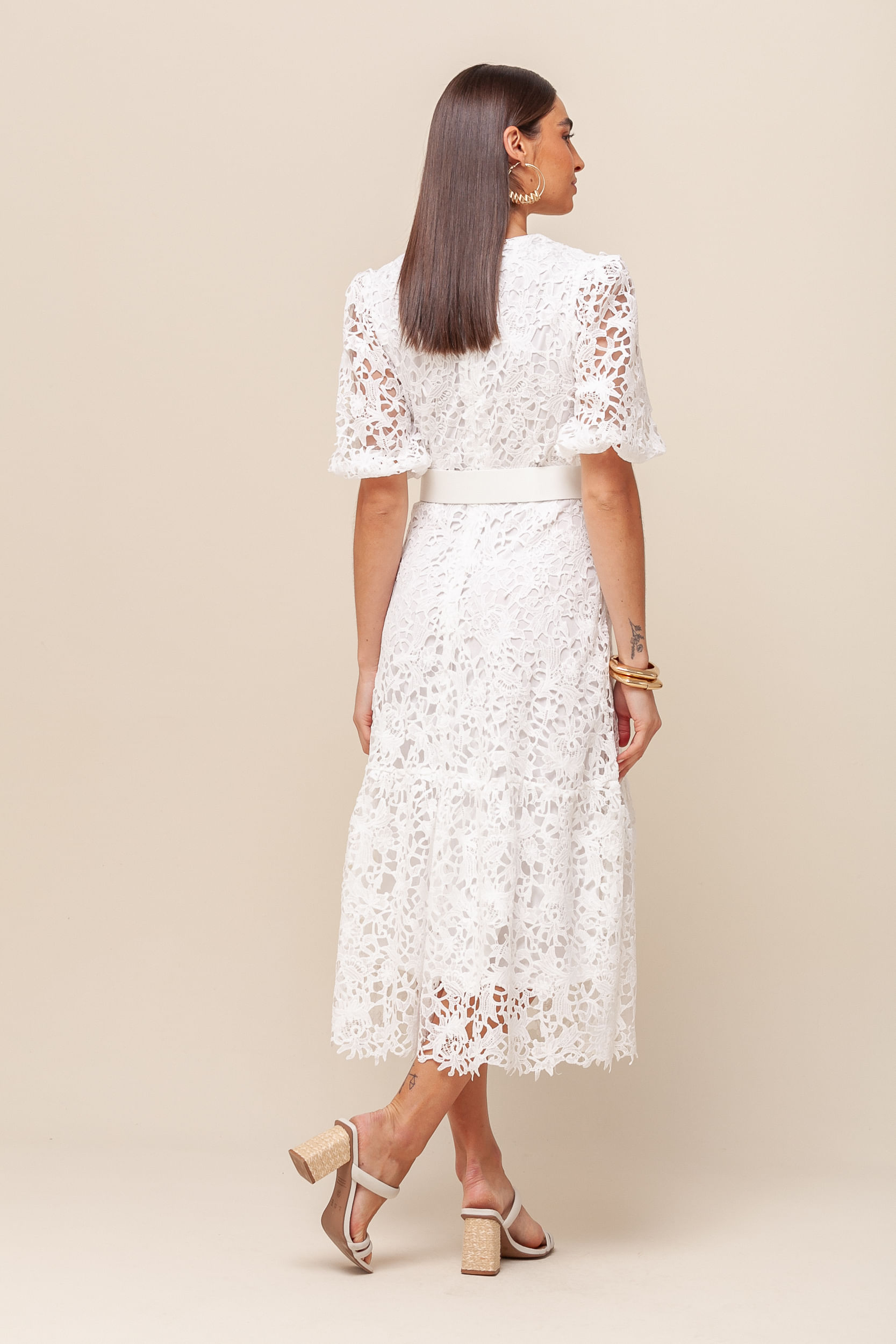 9036306 - Vestido Guipir Manga Princesa BRANCO 9036306 - Vestido Guipir Manga Princesa BRANCO