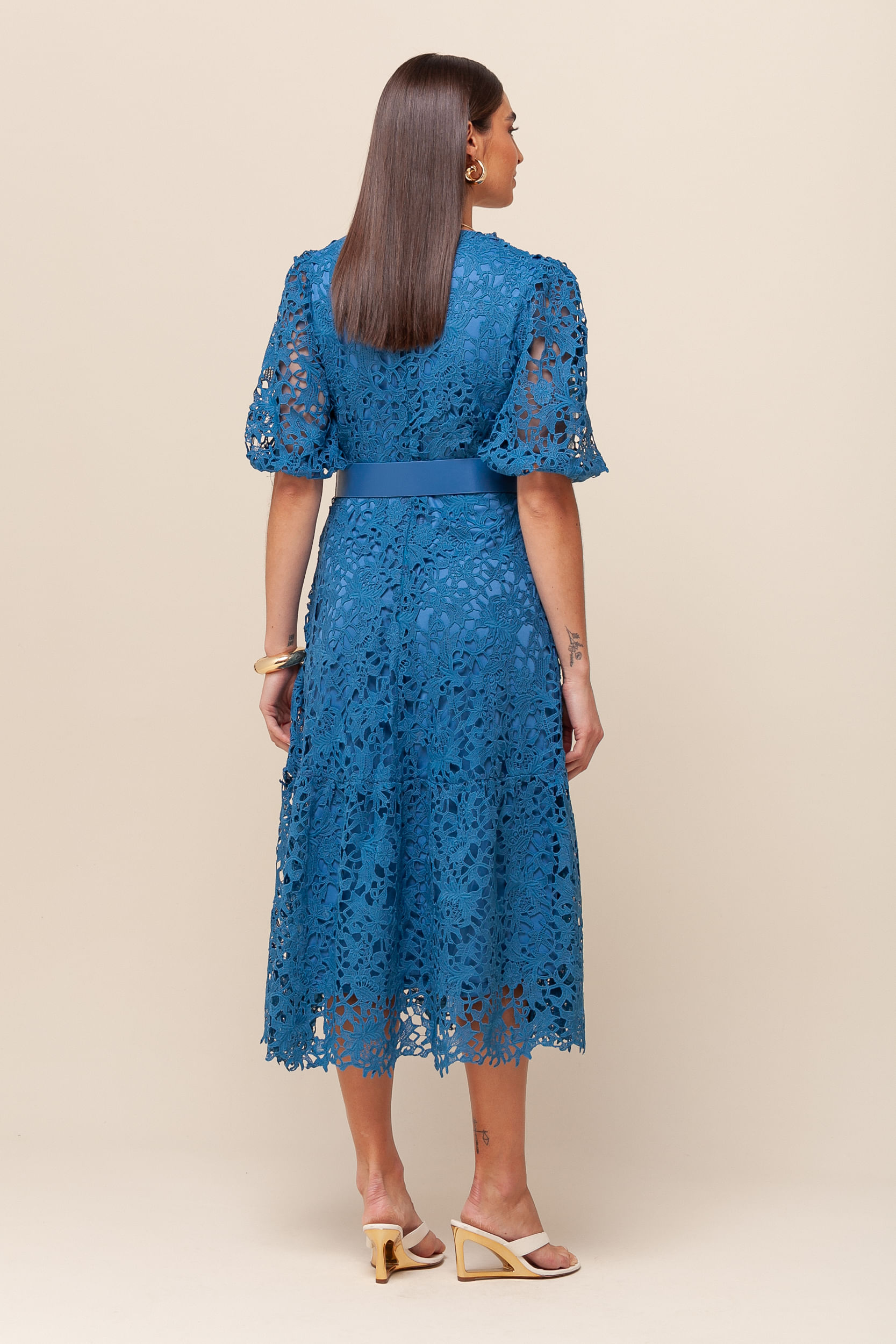 9036306 - Vestido Guipir Manga Princesa  AZUL