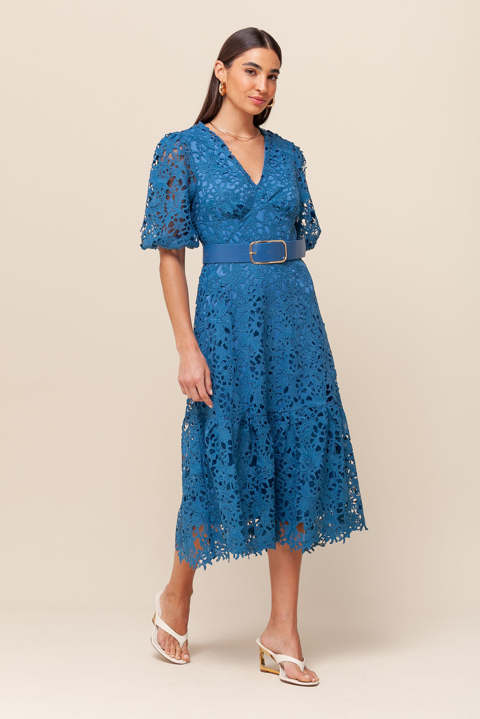 9036306 - Vestido Guipir Manga Princesa  AZUL