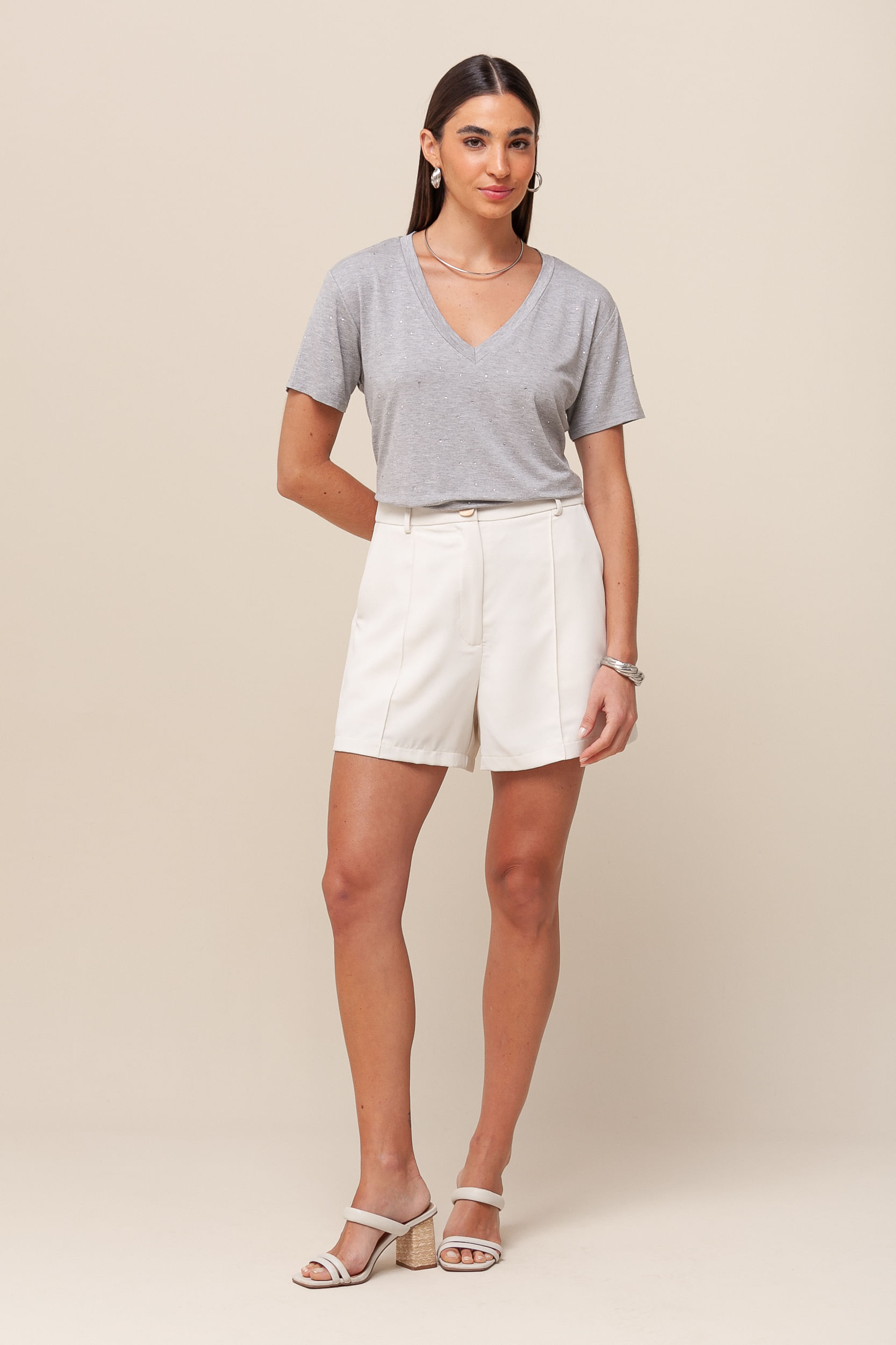 9036439 - Blusa Brilhos Decote V MESCLA 9036439 - Blusa Brilhos Decote V MESCLA
