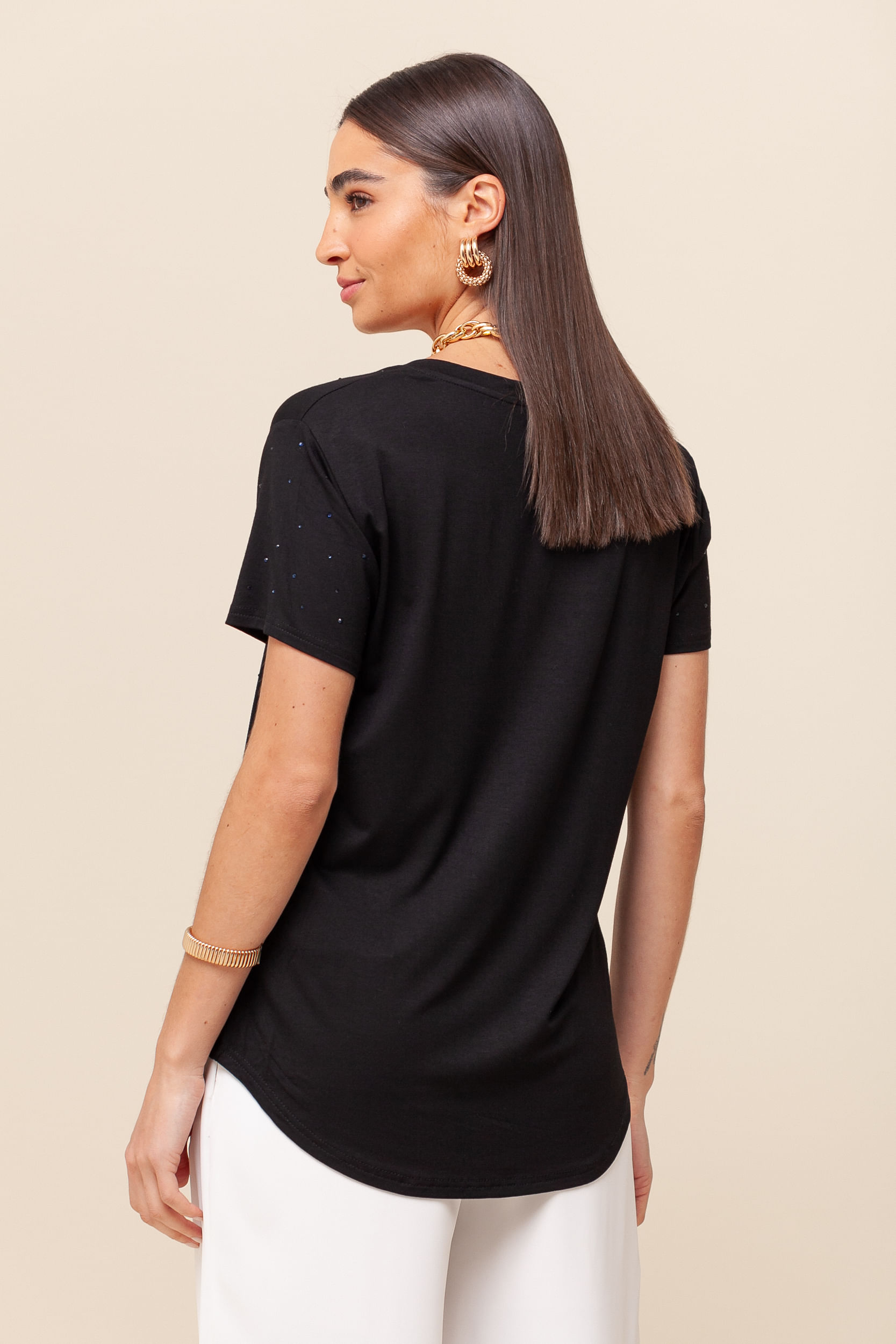 9036439 - Blusa Brilhos Decote V PRETO 9036439 - Blusa Brilhos Decote V PRETO