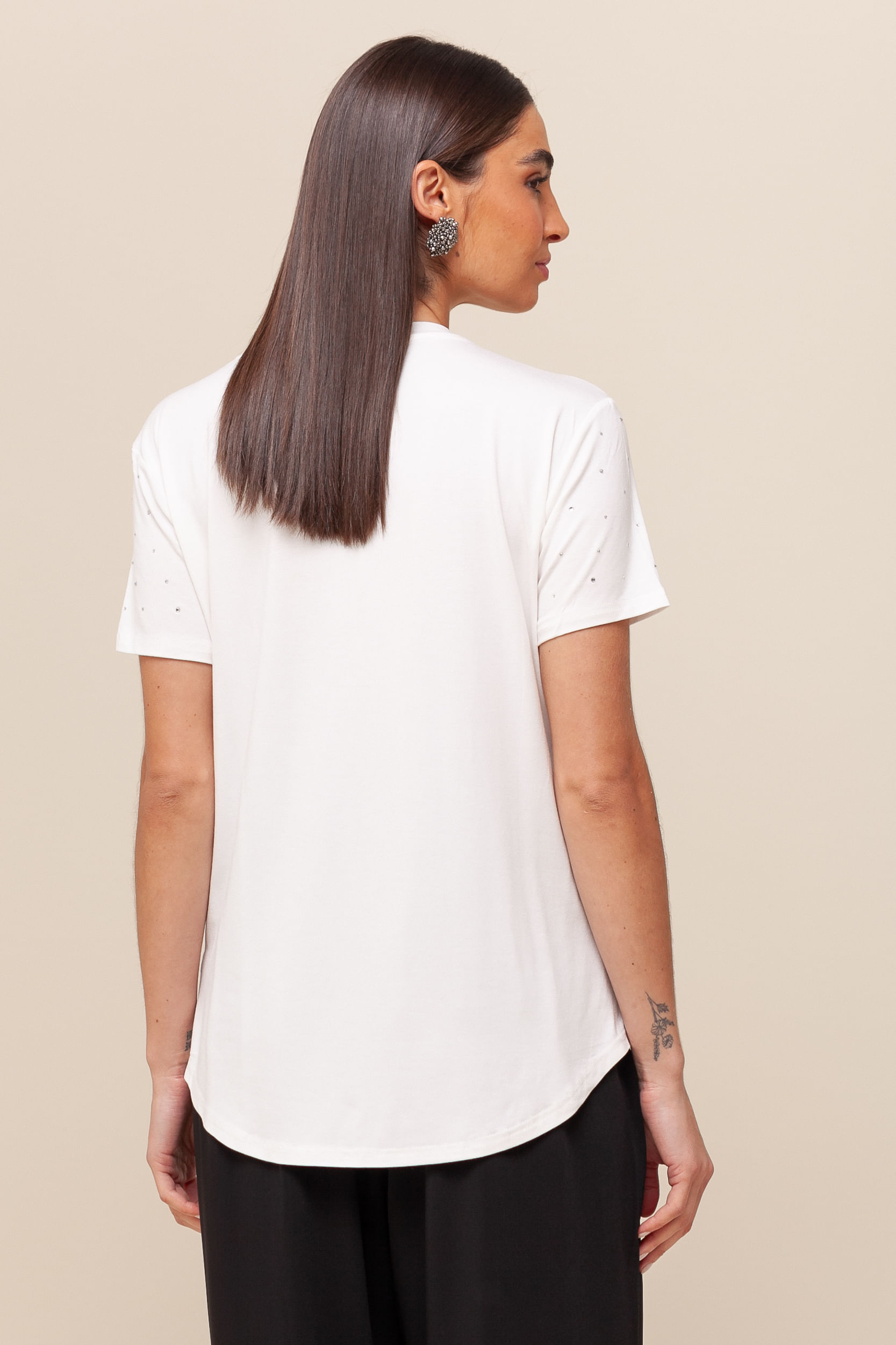 9036439 - Blusa Brilhos Decote V OFF-WHITE 9036439 - Blusa Brilhos Decote V OFF-WHITE