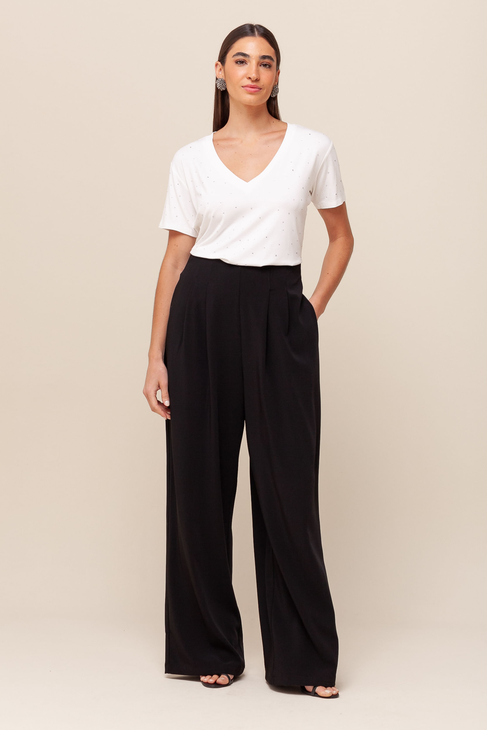 9036439 - Blusa Brilhos Decote V OFF-WHITE 9036439 - Blusa Brilhos Decote V OFF-WHITE
