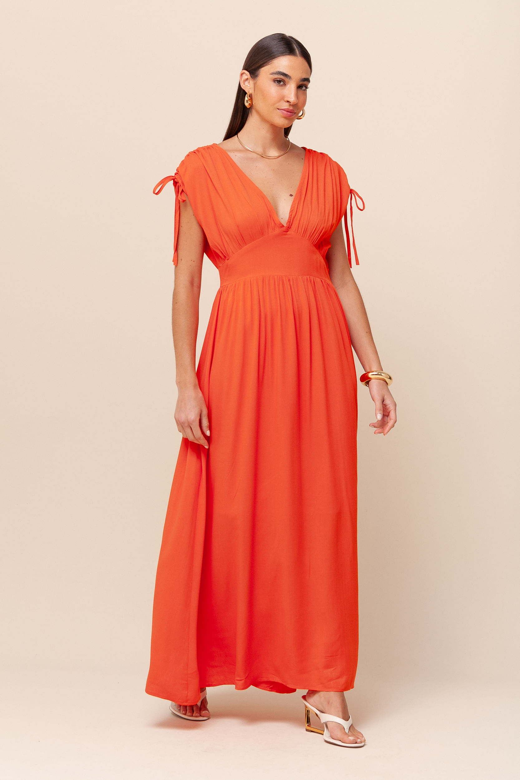 Vestido Longo Manga Morcego LARANJA