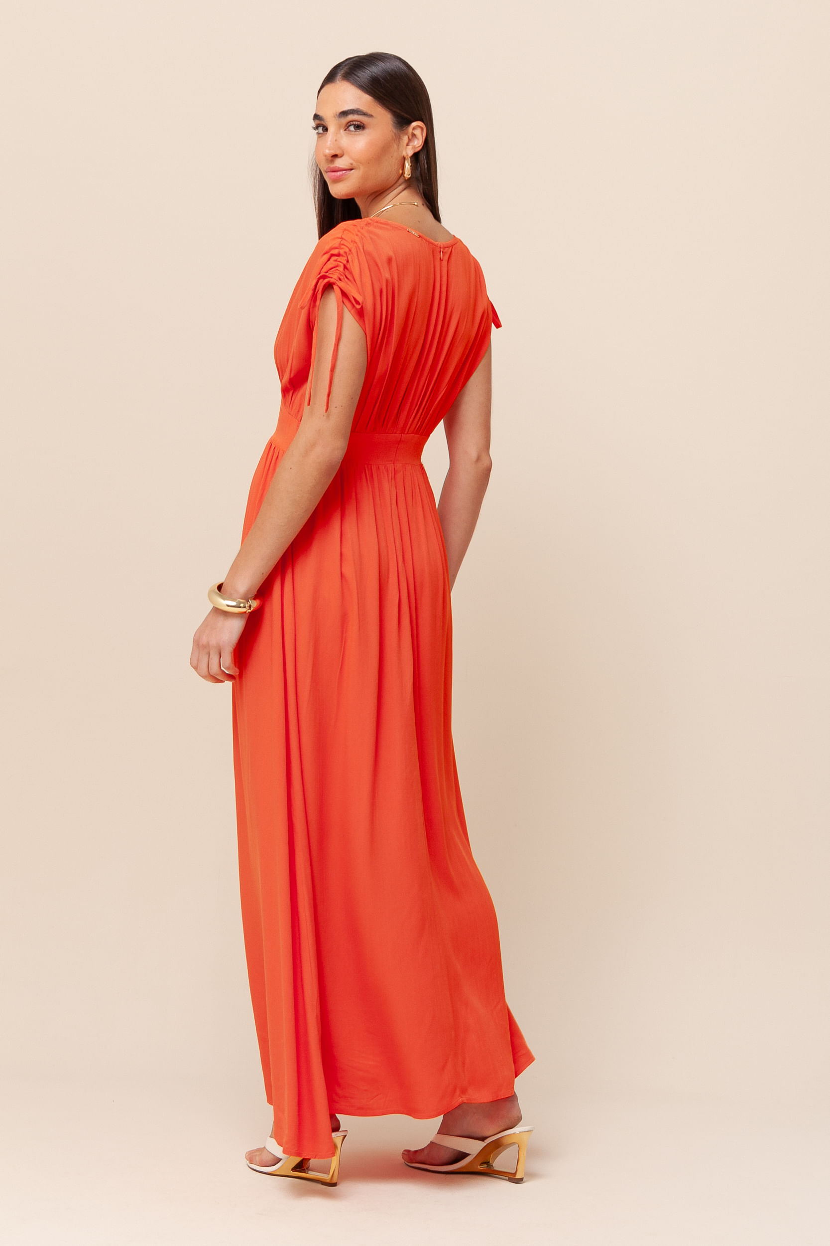 Vestido Longo Manga Morcego LARANJA
