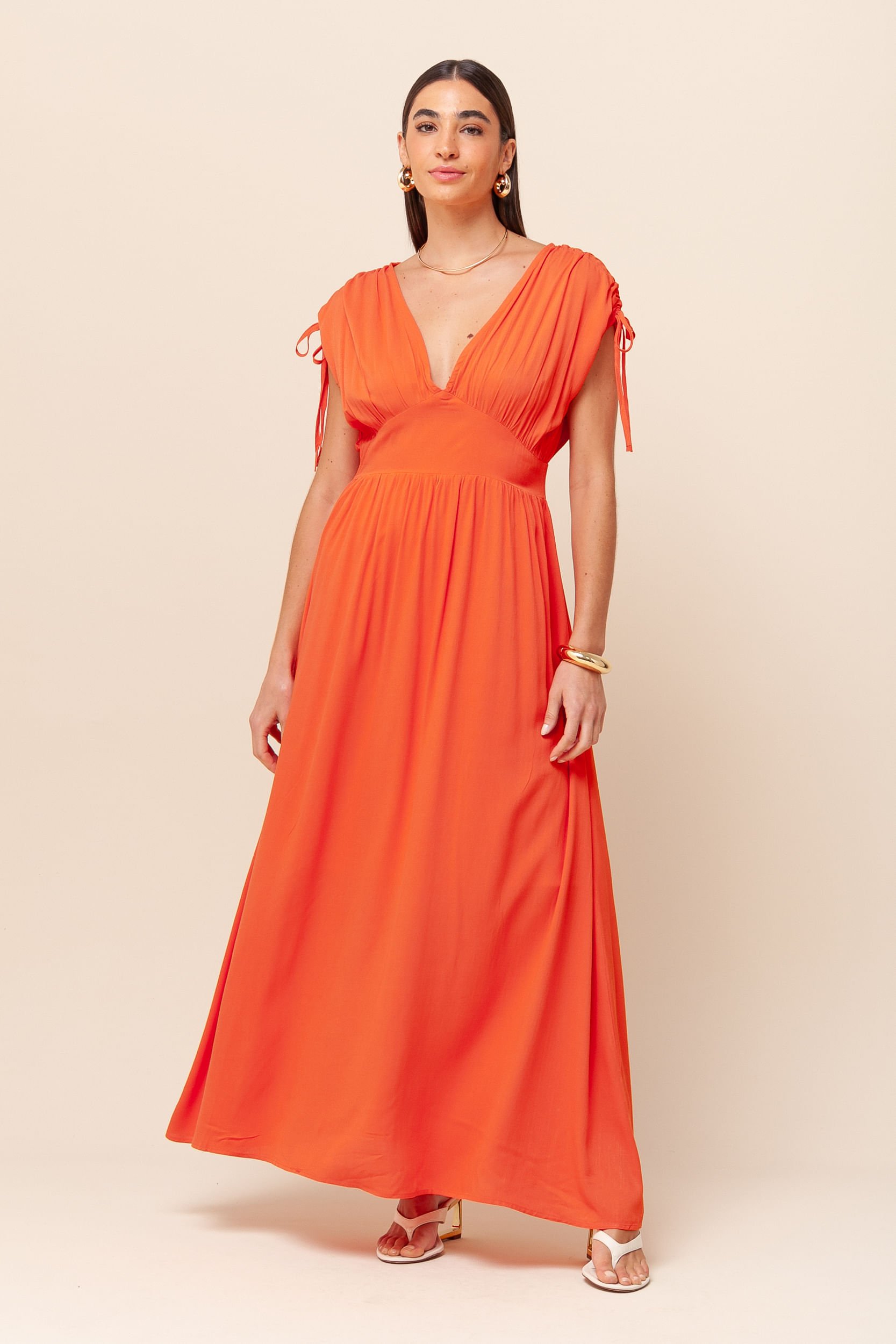 Vestido Longo Manga Morcego LARANJA