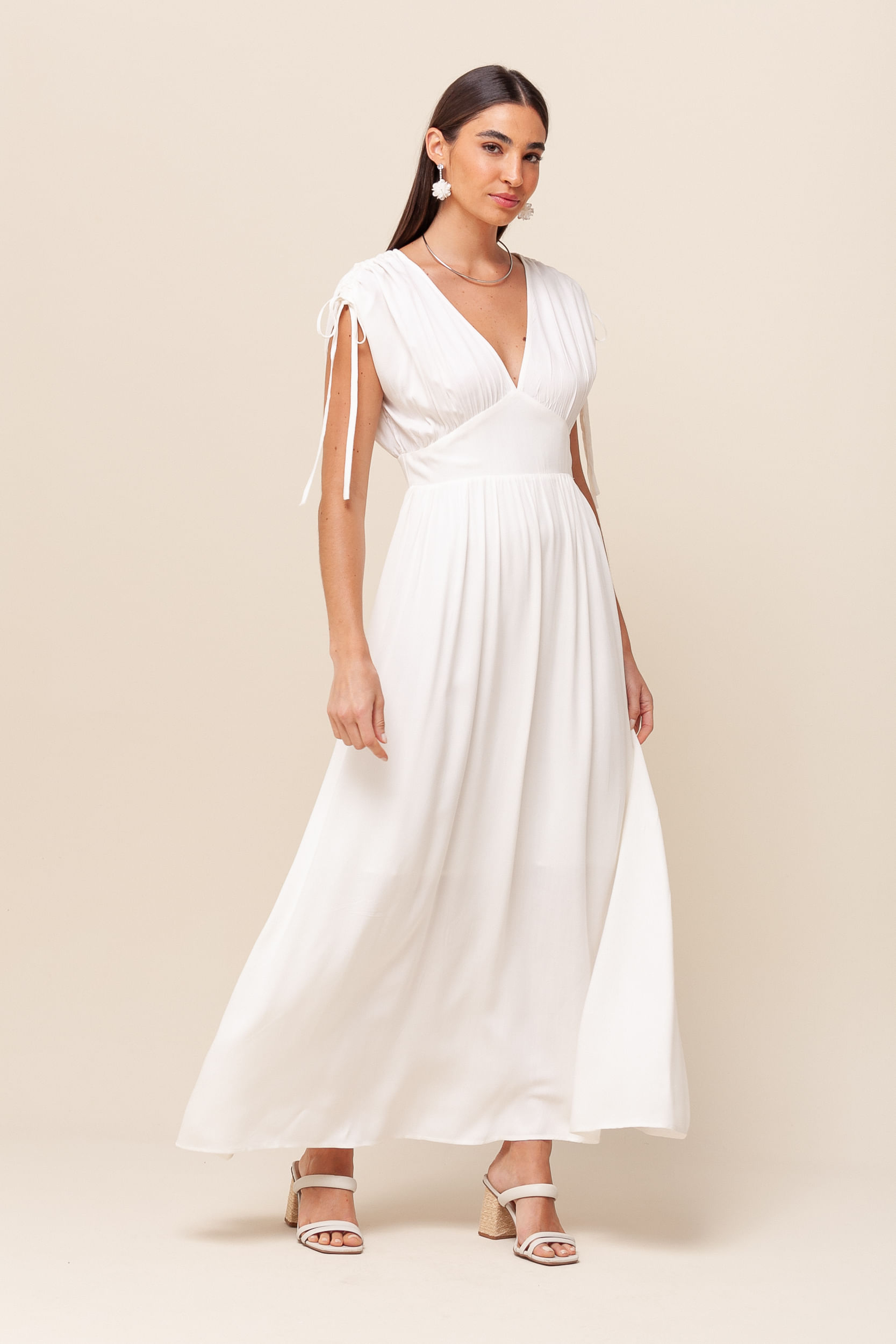 Vestido Longo Manga Morcego BRANCO