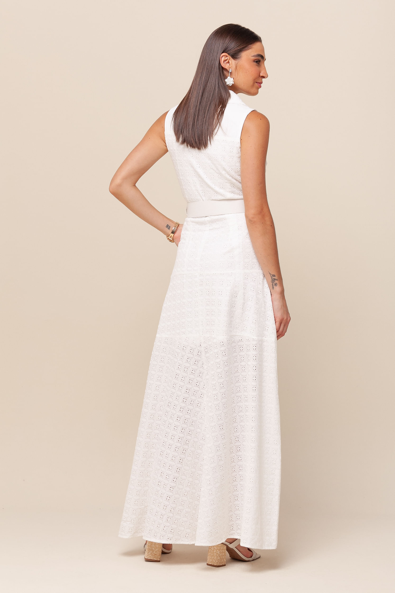 9035992 - Vestido Longo Laise com Cinto BRANCO