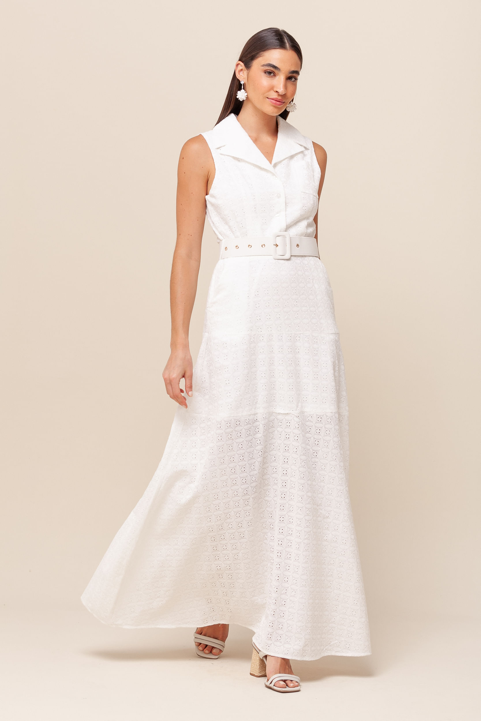 9035992 - Vestido Longo Laise com Cinto BRANCO