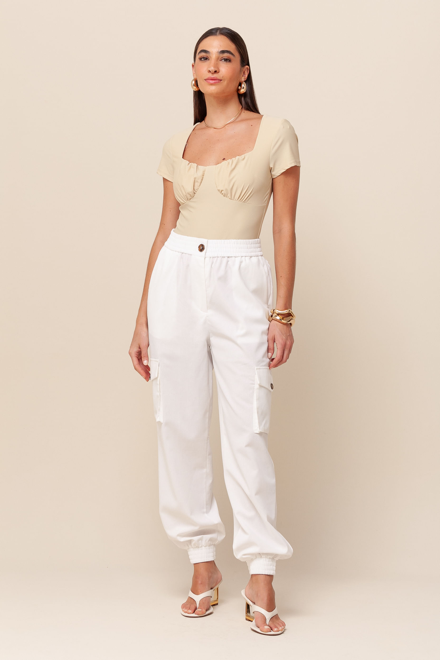 9036198 - Calça Jogging em Linho  OFF-WHITE