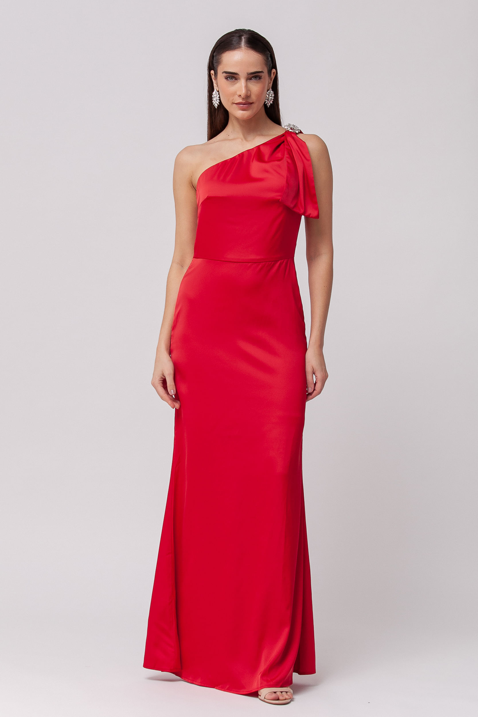 9035729 - Vestido Longo Festa Ombro Único com Pedraria VERMELHO