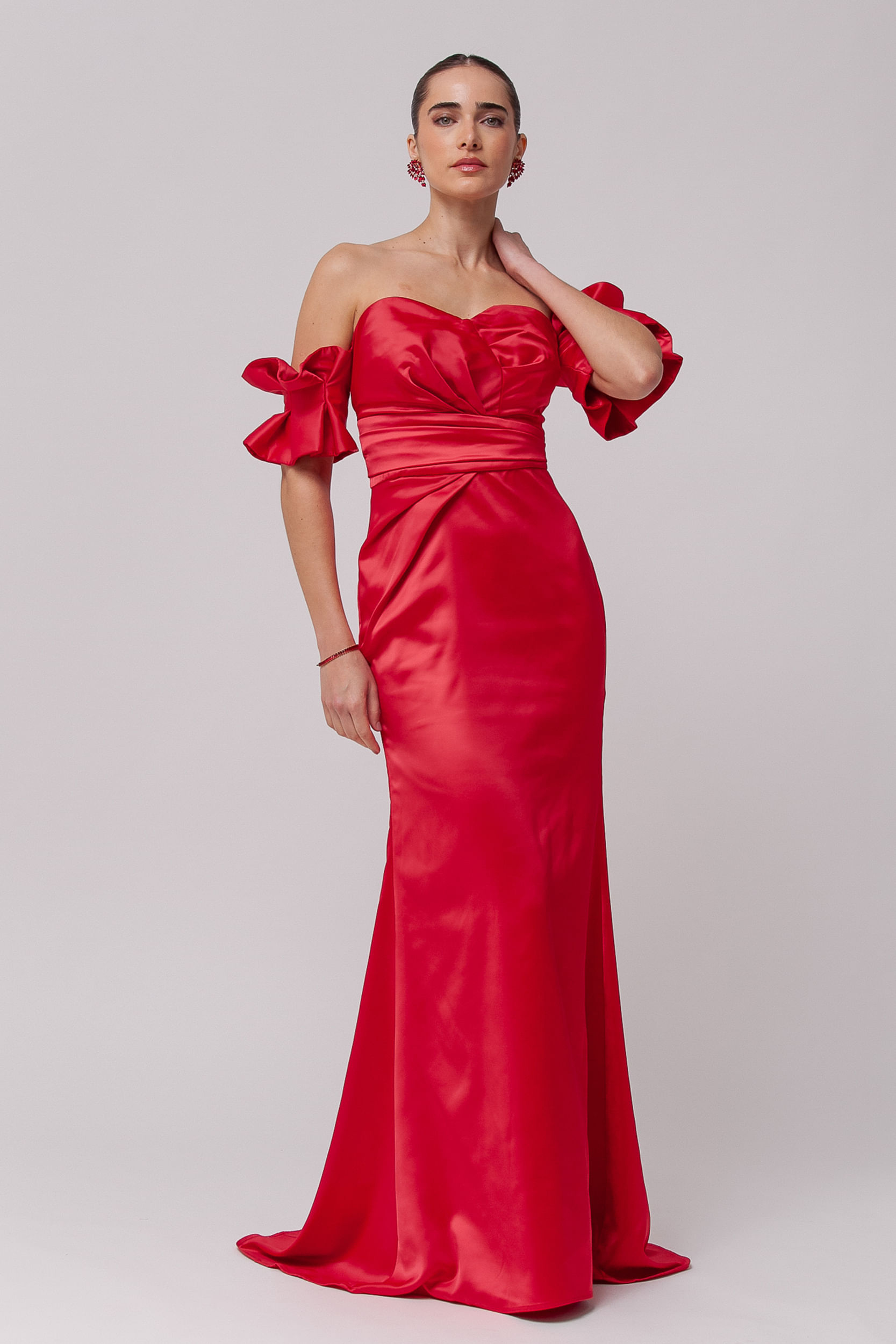 9035733 - Vestido Festa Manga Babados Removível  VERMELHO