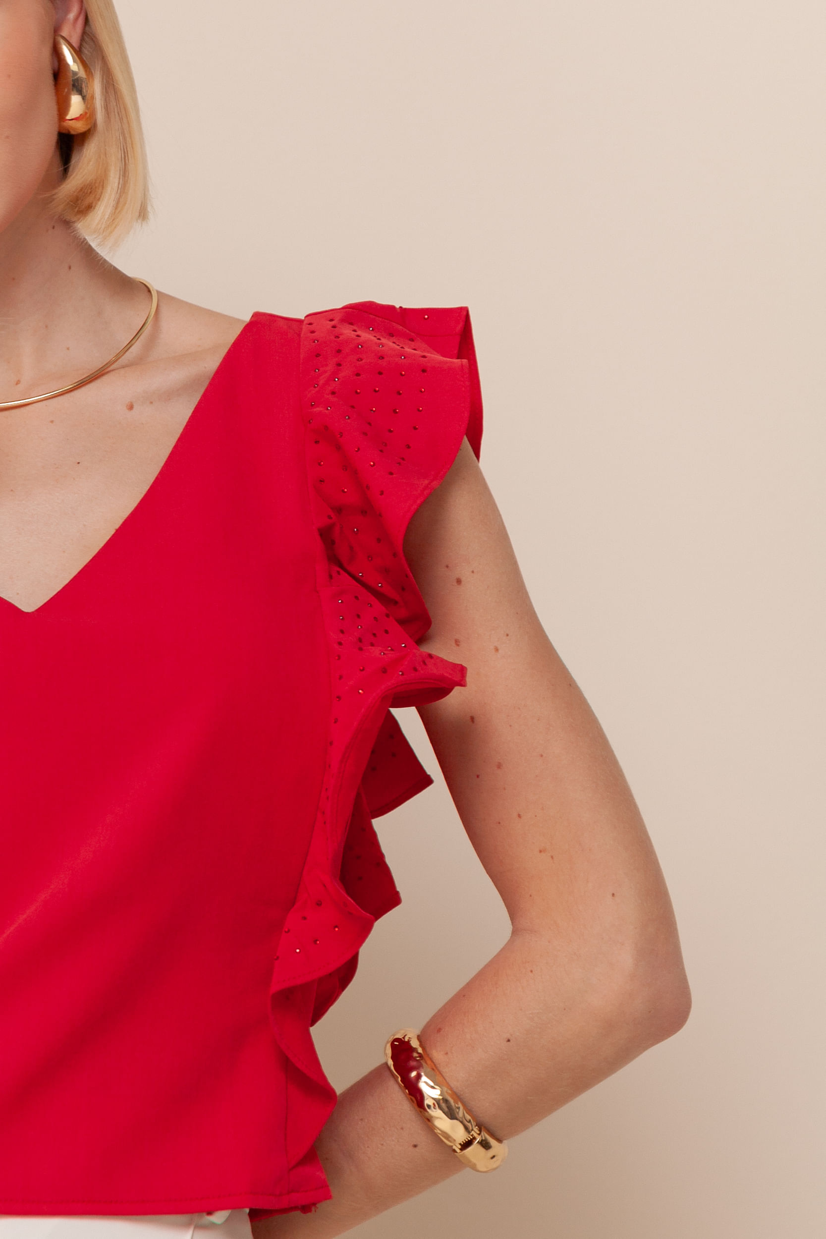 9035186 - Blusa Cropped Babados e Strass VERMELHO 9035186 - Blusa Cropped Babados e Strass VERMELHO