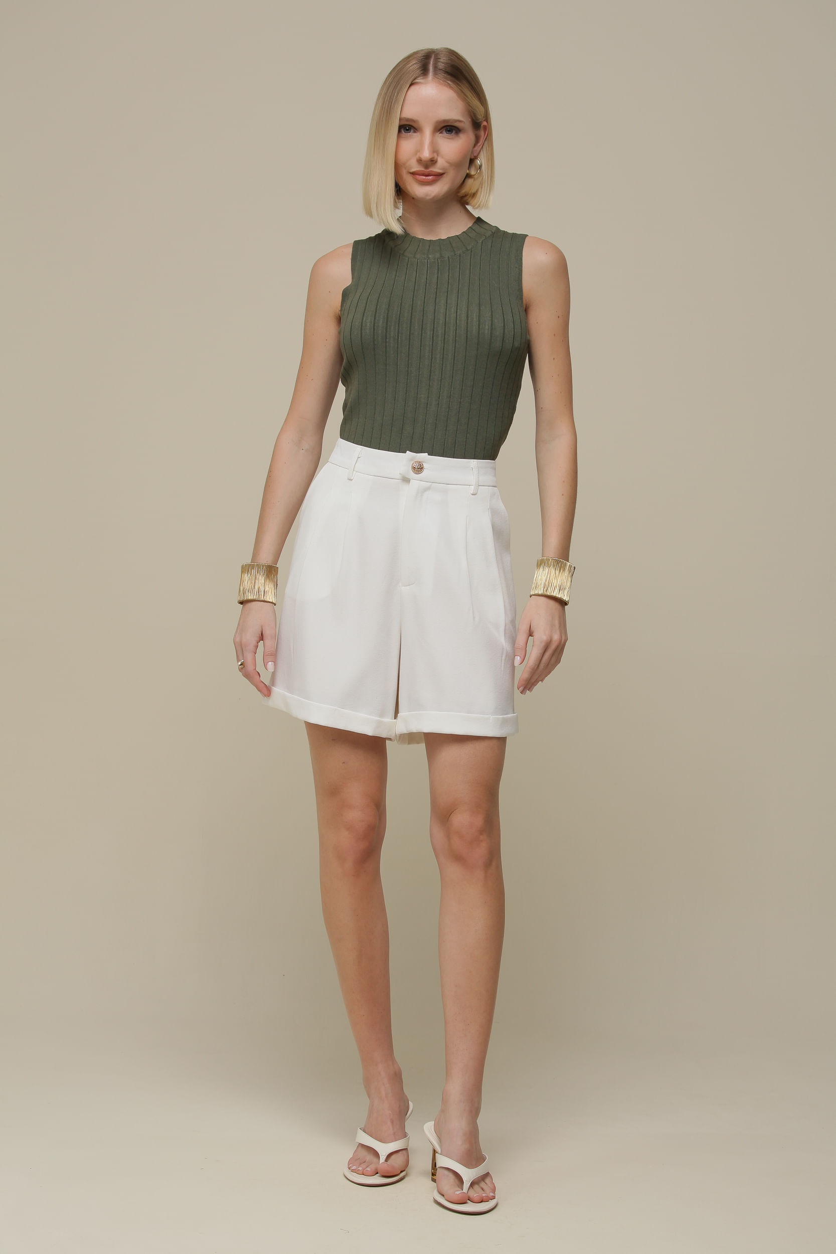 9036065 - Shorts Básico Barra Italiana  BRANCO