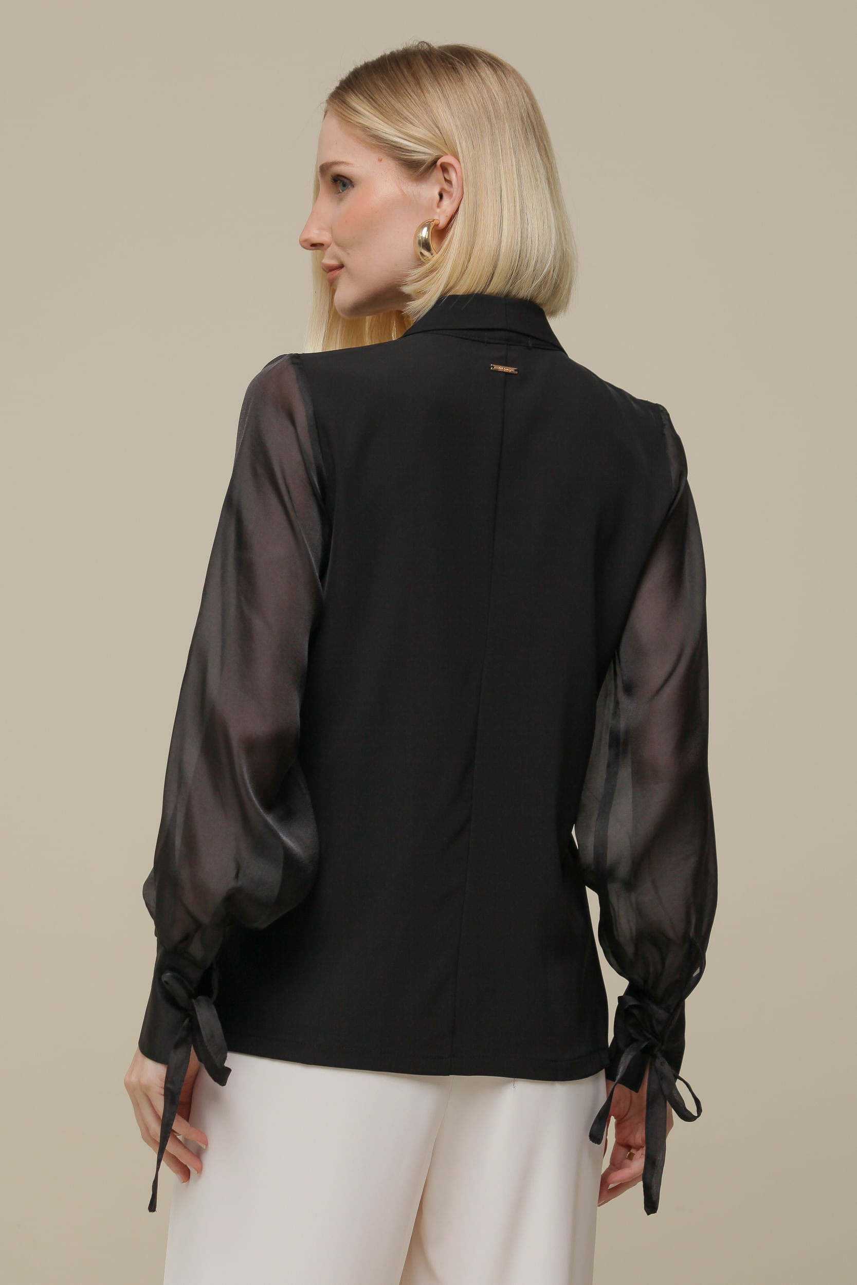 9036339 - Blazer Manga Tafetá  PRETO