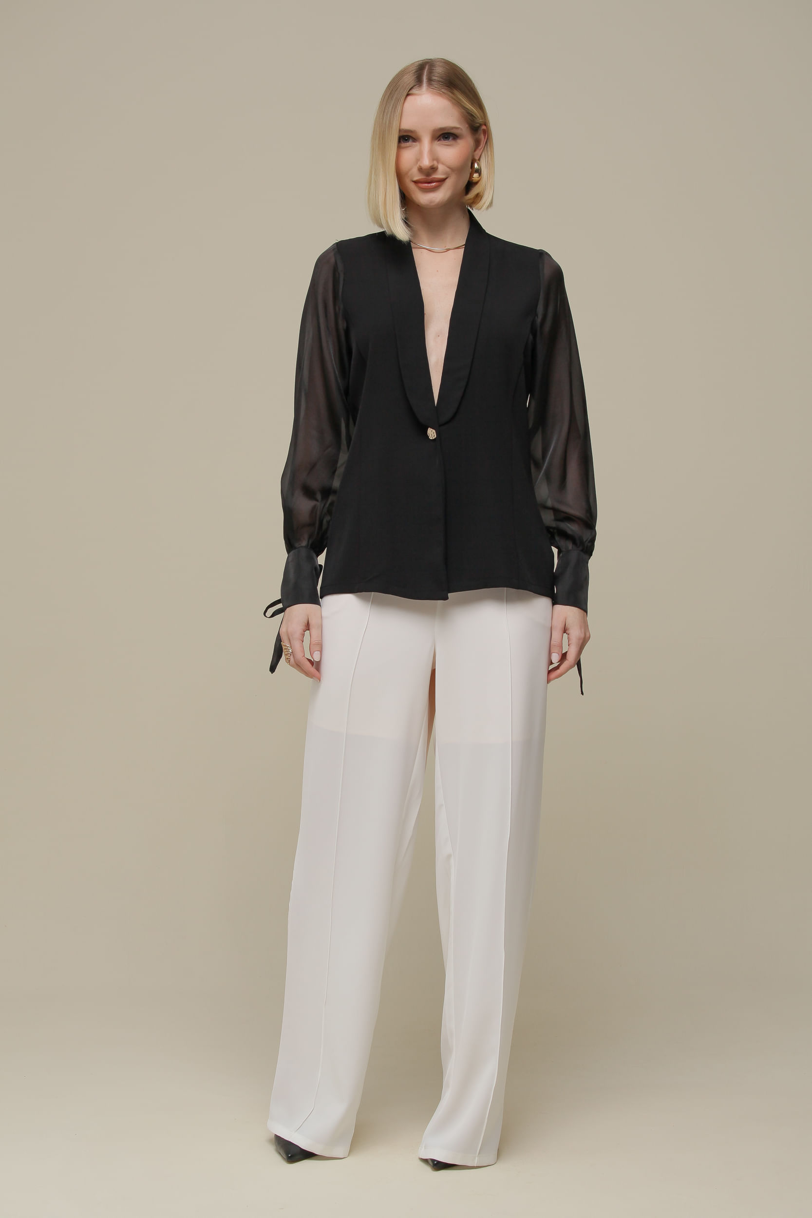 9036339 - Blazer Manga Tafetá  PRETO