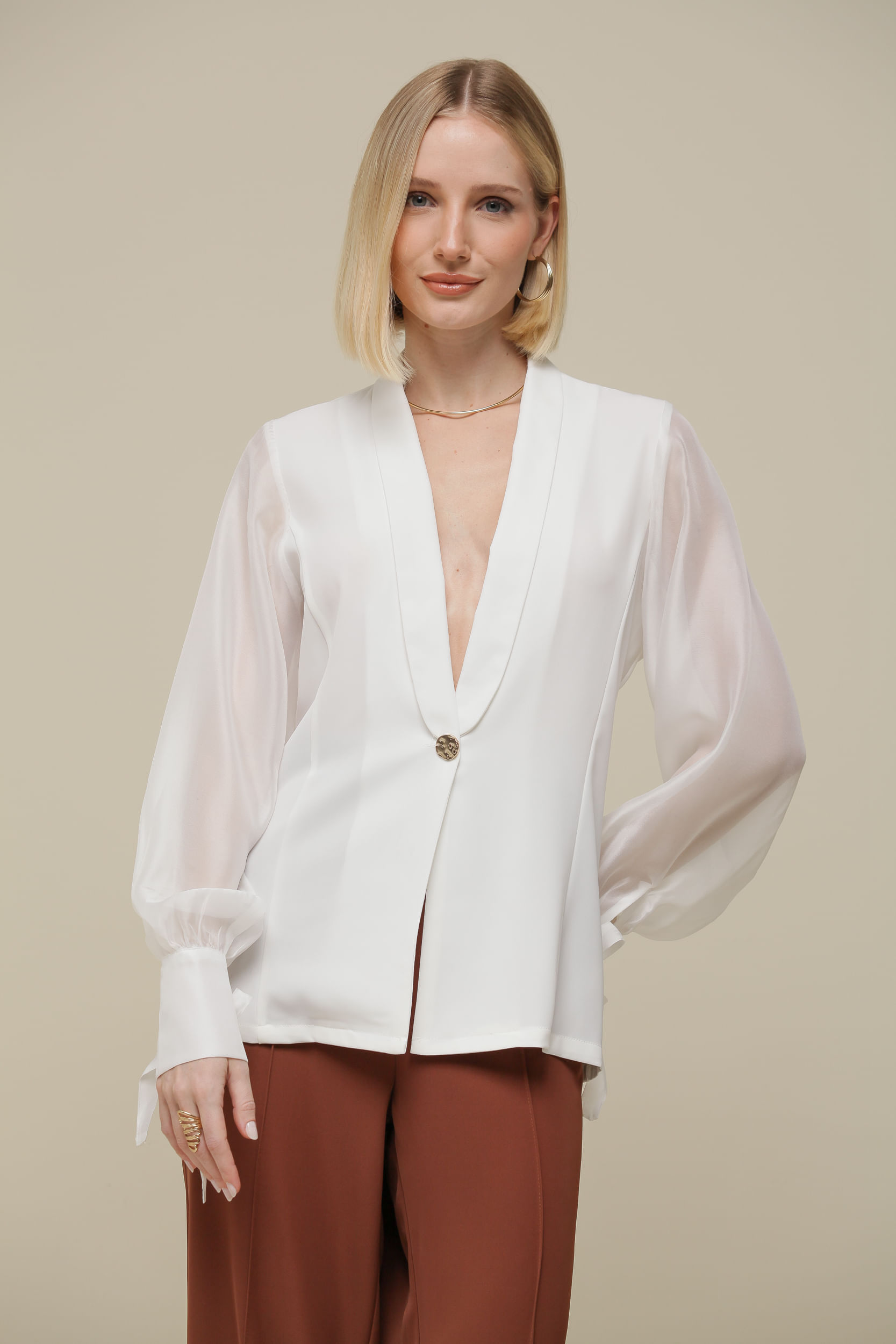 9036339 - Blazer Manga Tafetá  OFF-WHITE