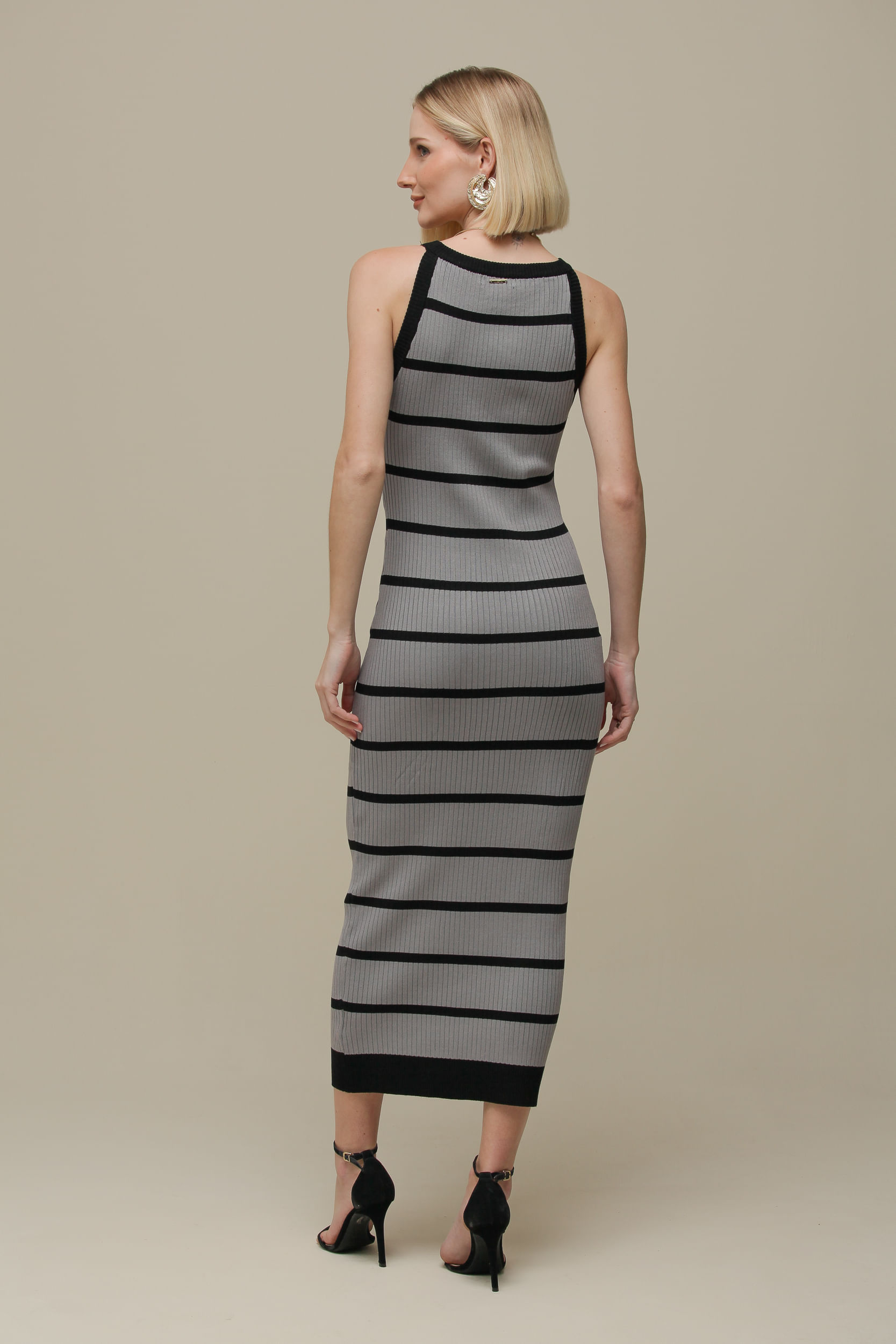 9036392 - Vestido Tricô Listrado Cava Americana  CINZA