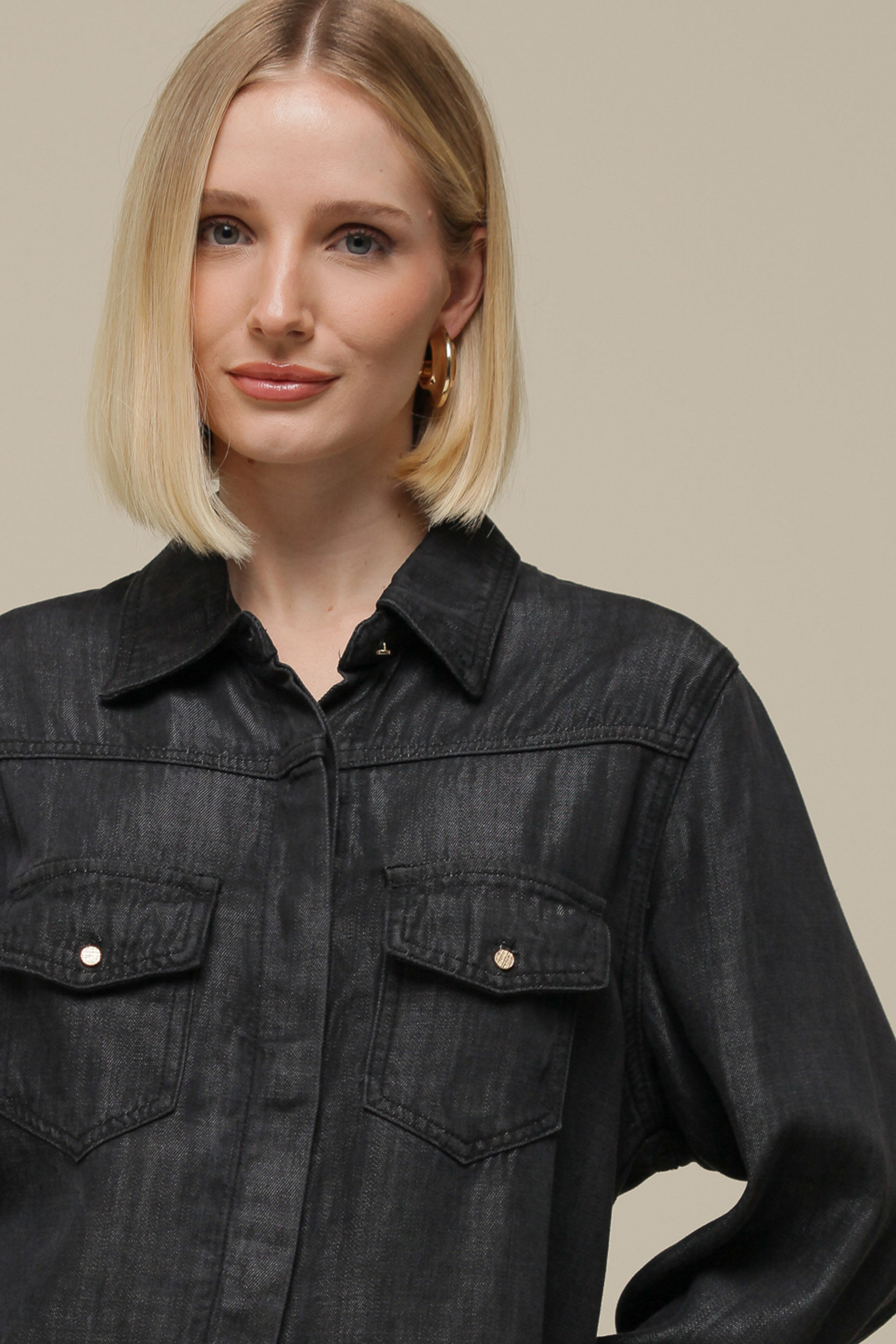 9036324 - Camisa Sarja Manga Longa  CINZA