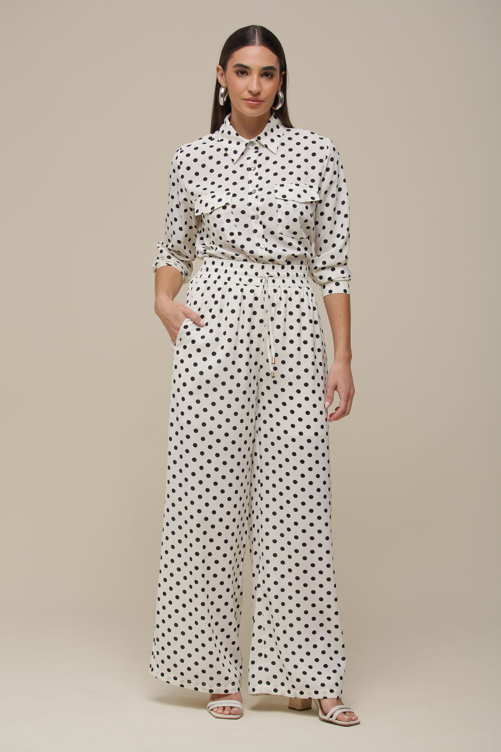 9036390 - Calça Poá Pantalona Chiffon OFF-WHITE