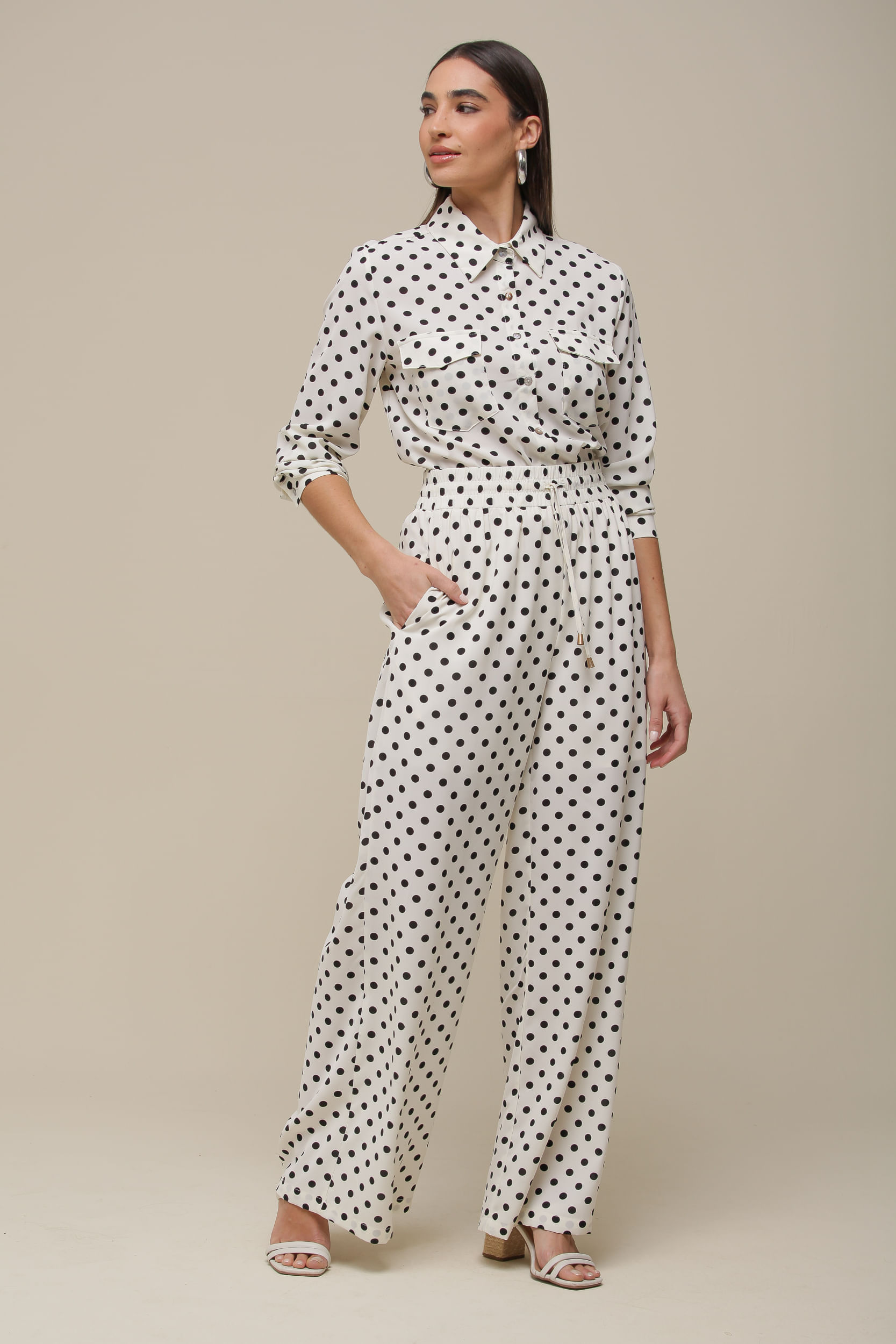 9036390 - Calça Poá Pantalona Chiffon OFF-WHITE