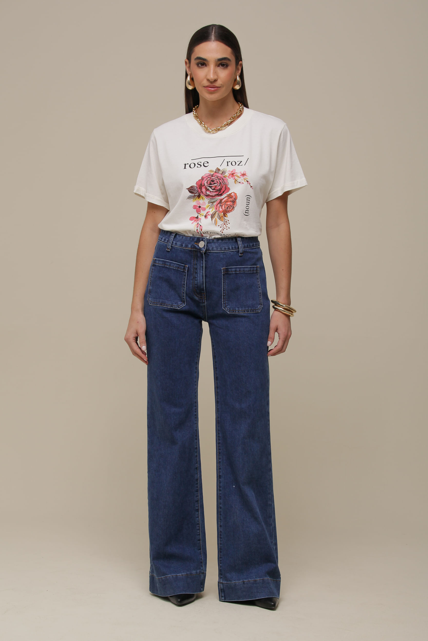 9036322 - Calça Jeans Reta Bolsos Frente  MARINHO 