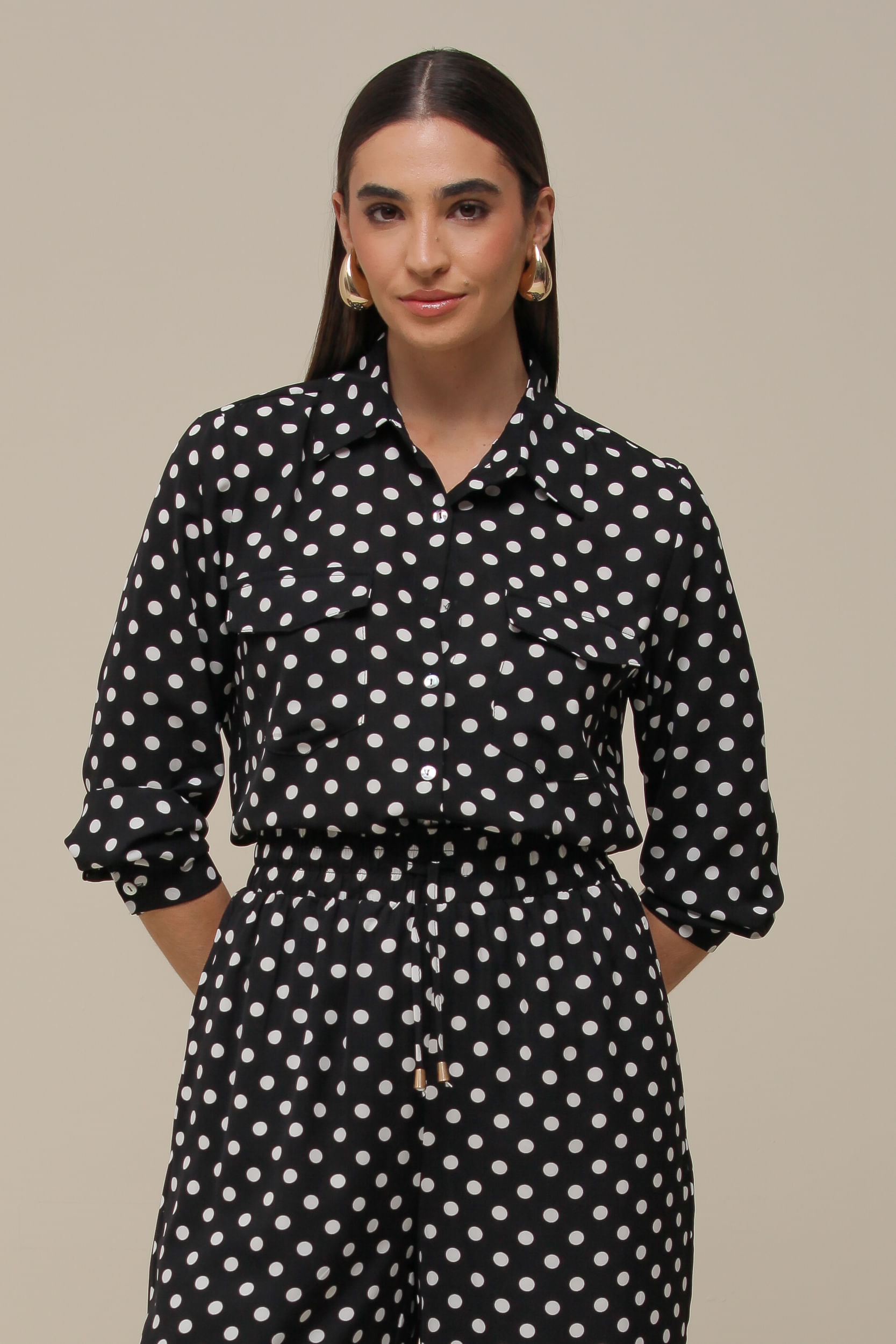 9036391 - Camisa Manga Longa Poá PRETO