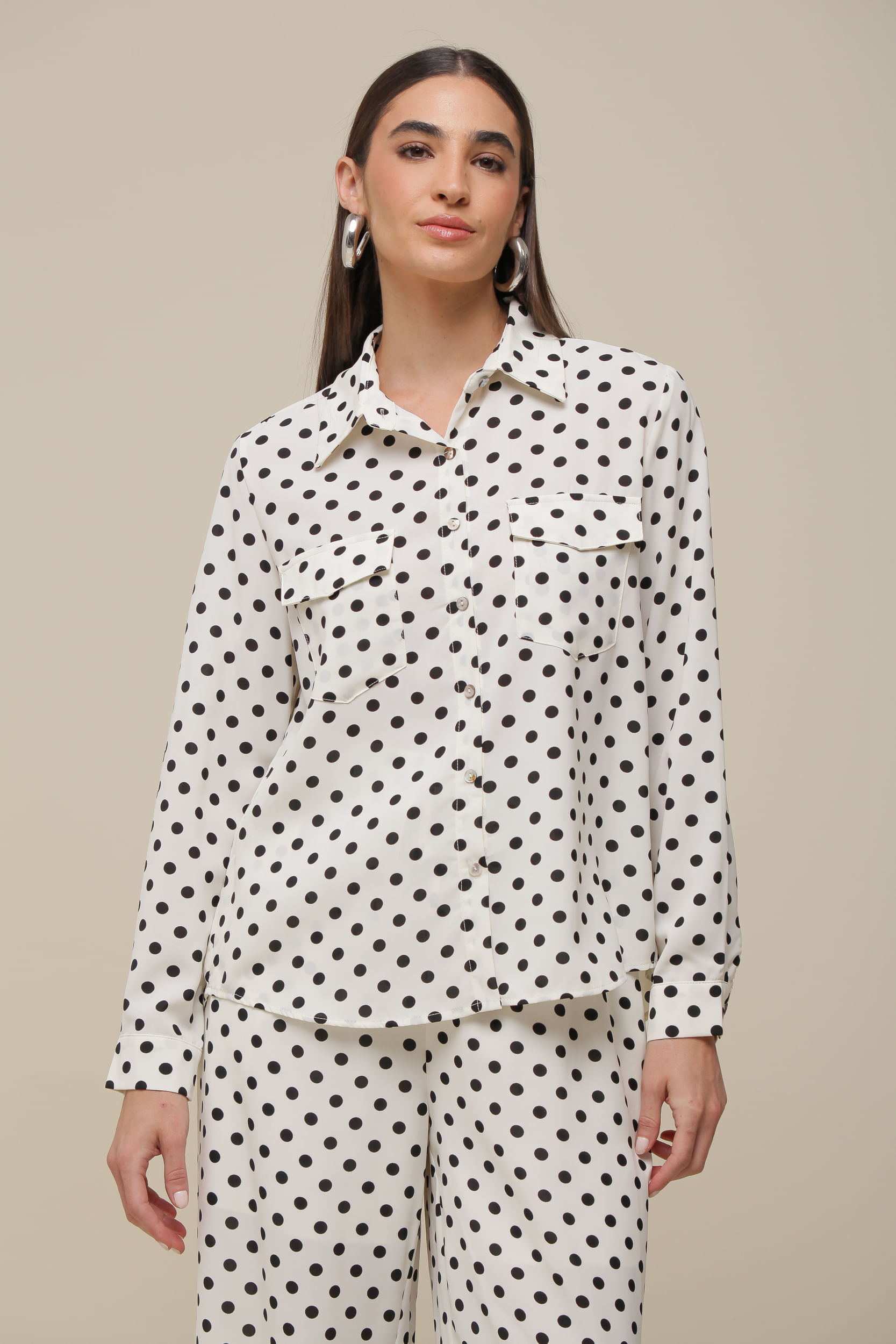9036391 - Camisa Manga Longa Poá OFF-WHITE 9036391 - Camisa Manga Longa Poá OFF-WHITE