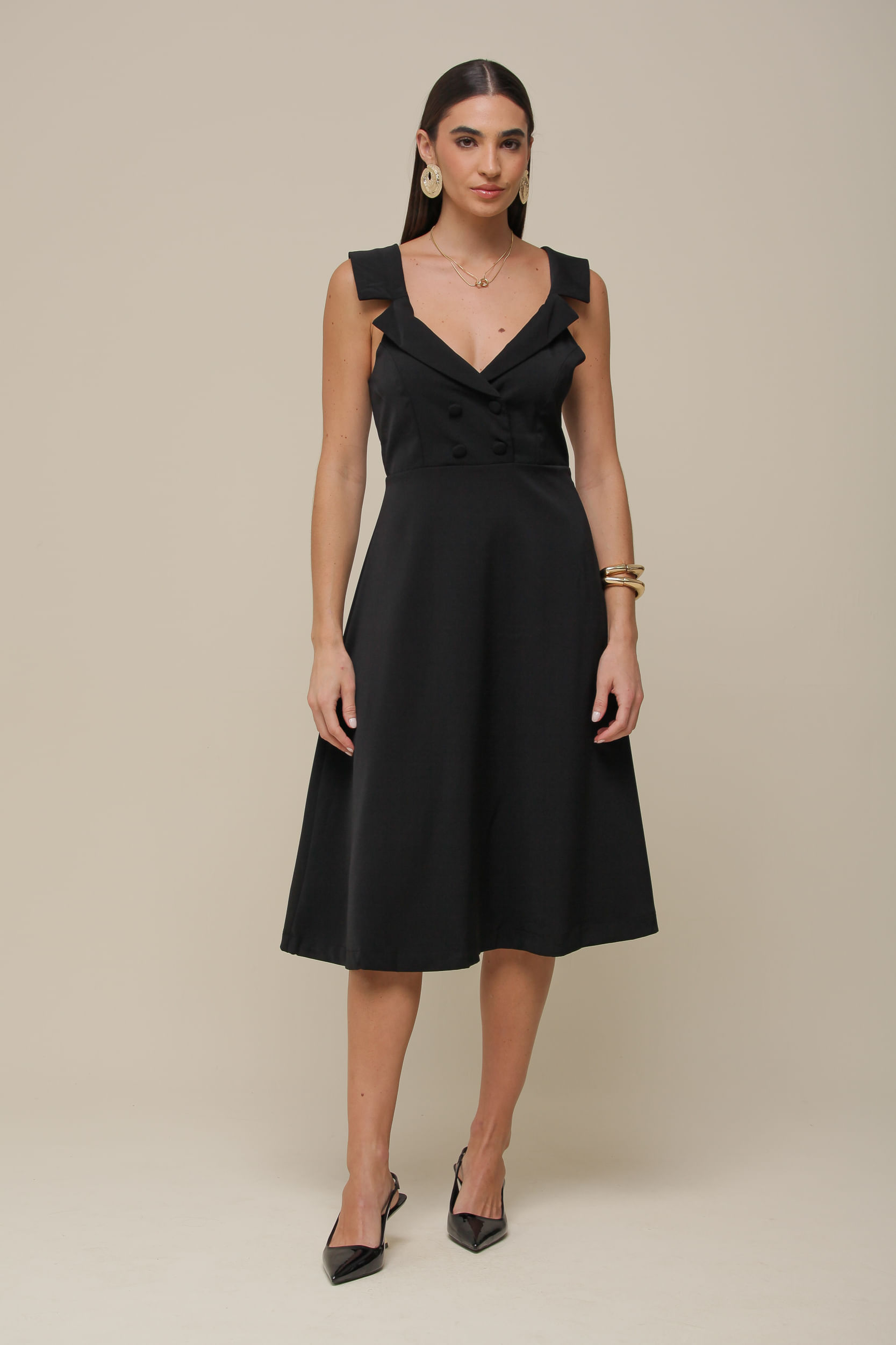 9036341 - Vestido Midi Alfaiataria PRETO
