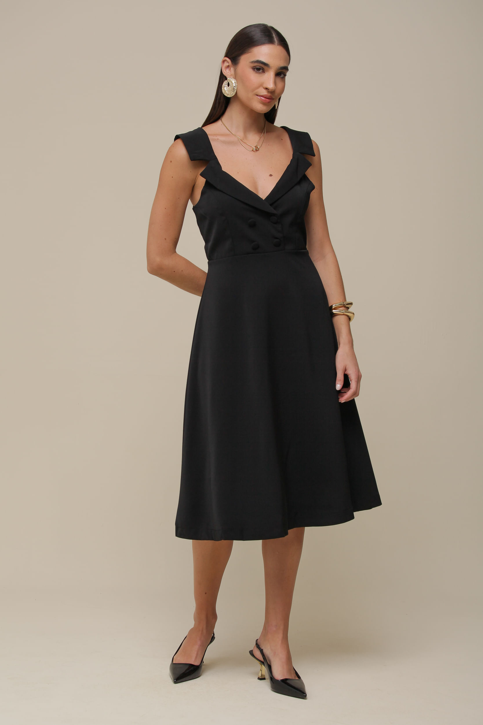 9036341 - Vestido Midi Alfaiataria PRETO