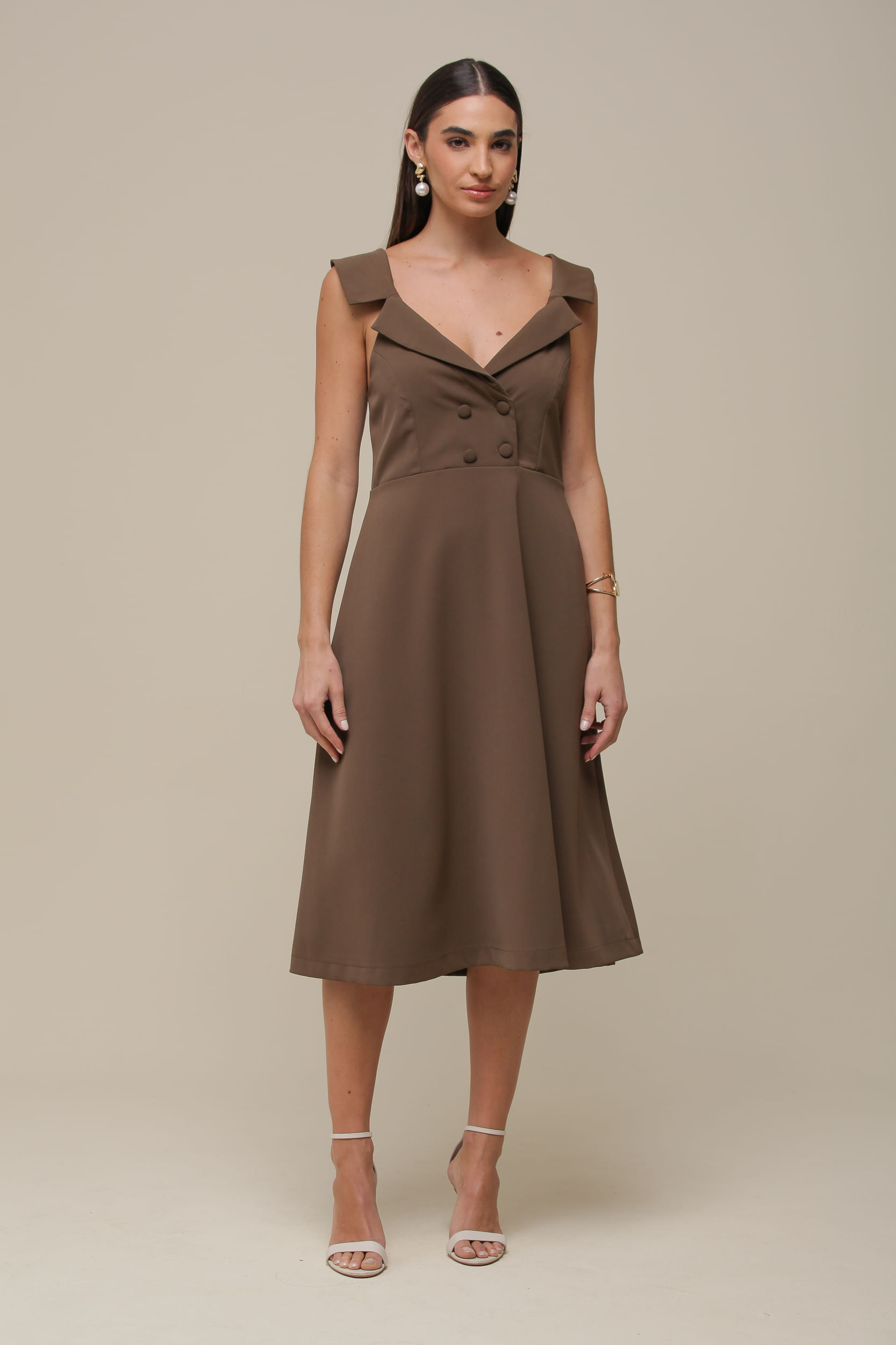 9036341 - Vestido Midi Alfaiataria MARROM