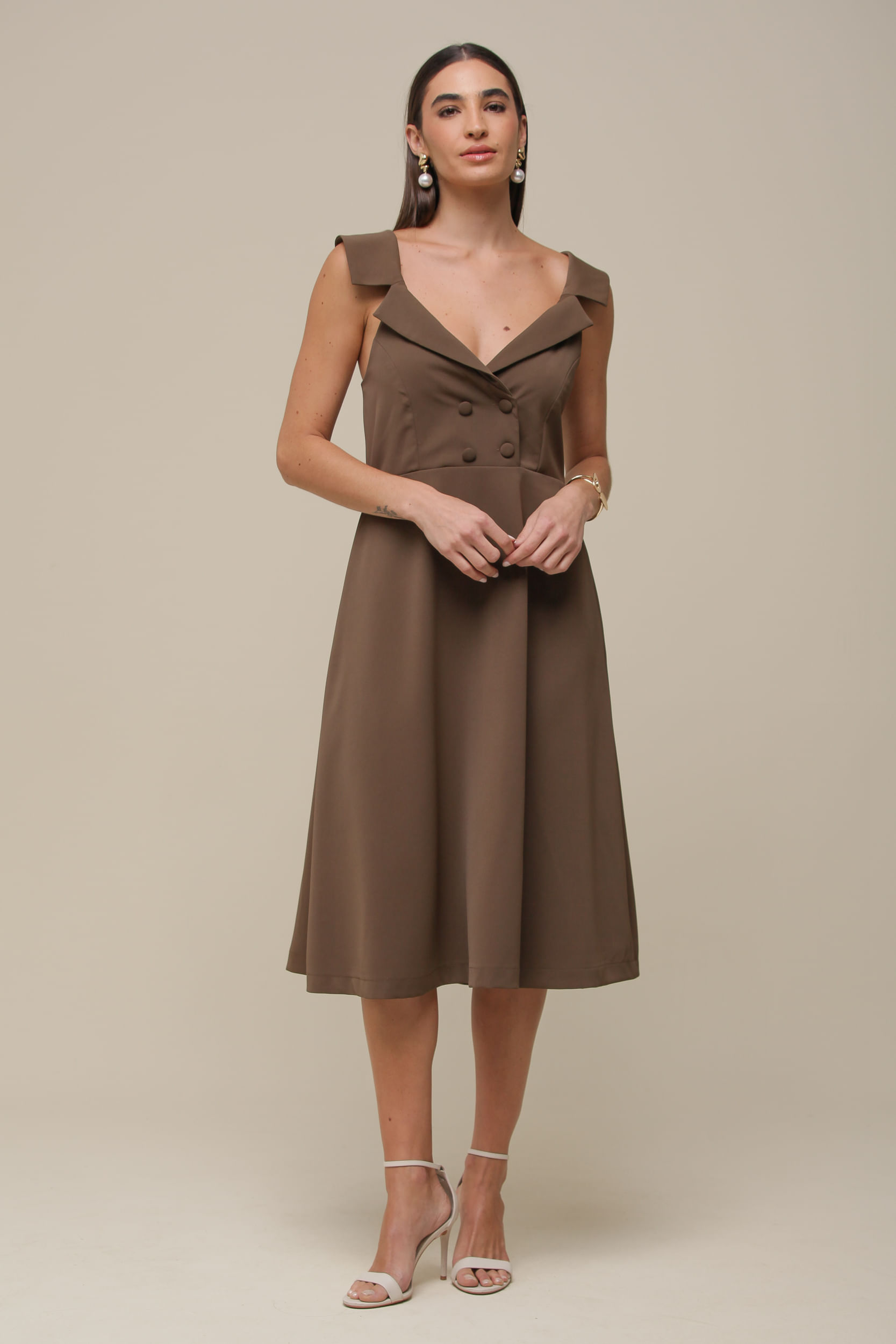 9036341 - Vestido Midi Alfaiataria MARROM