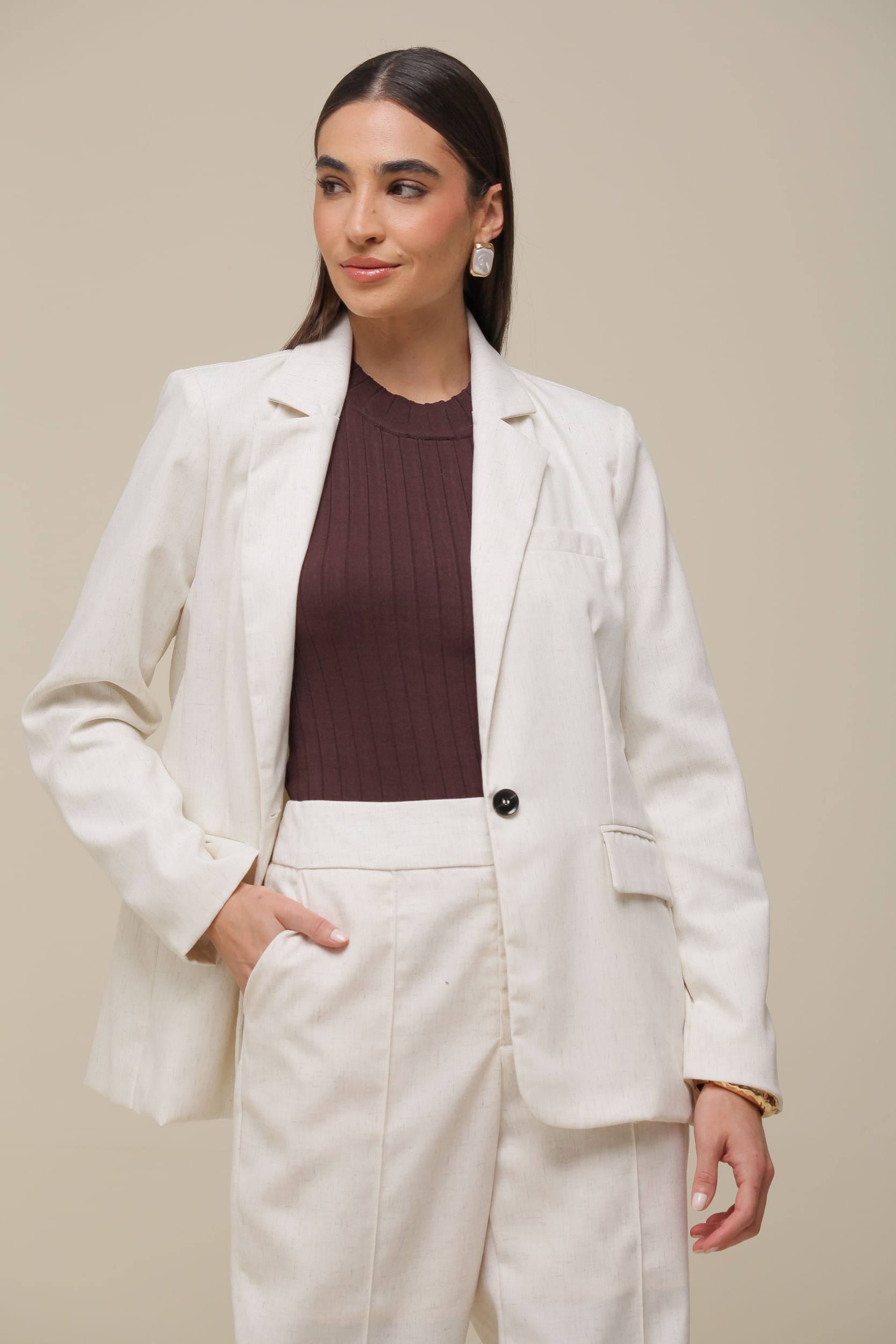 9036291 - Blazer de Linho com Lapela OFF-WHITE