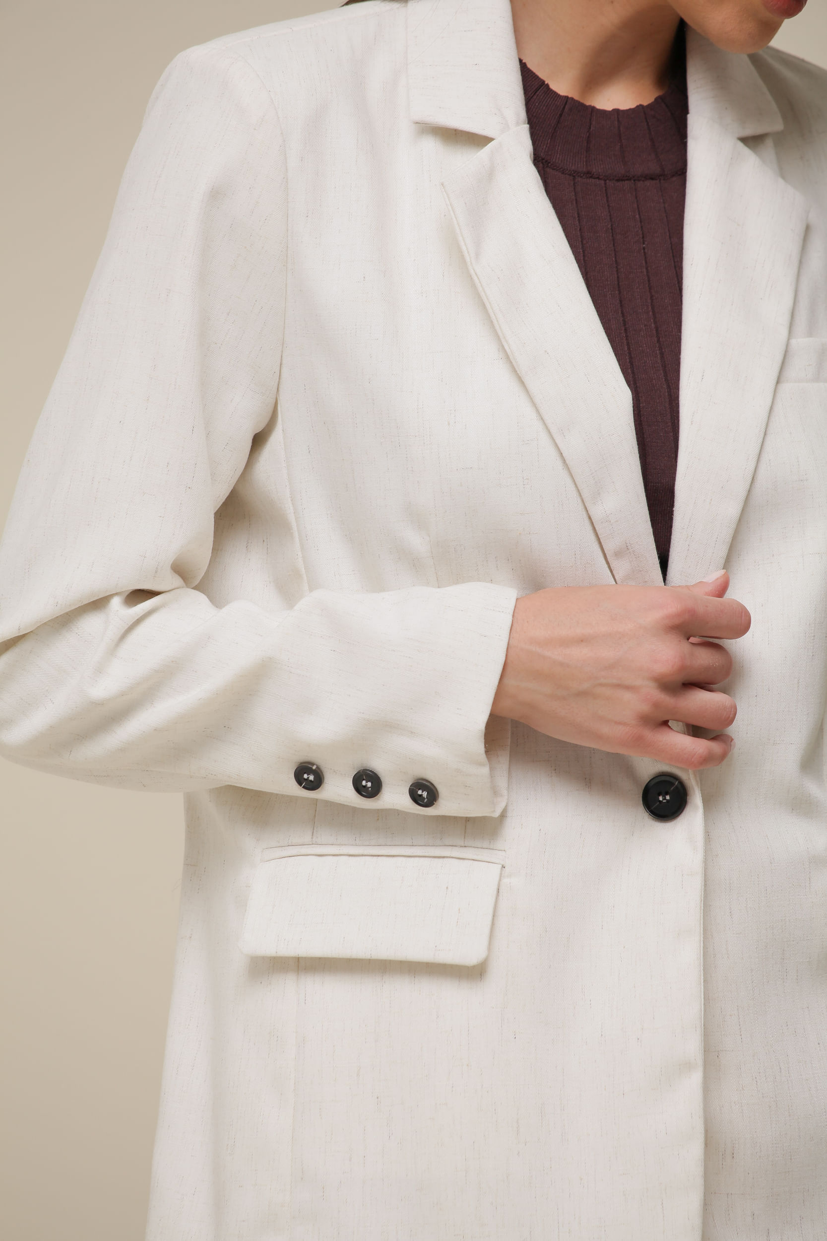 9036291 - Blazer de Linho com Lapela OFF-WHITE