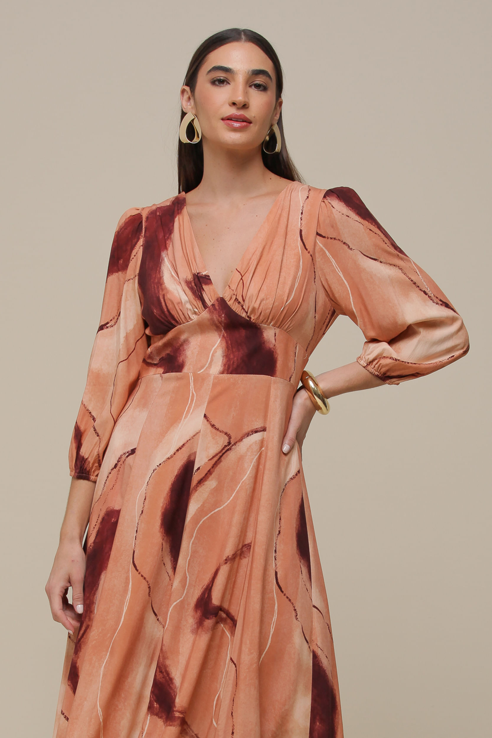 9036495 - Vestido Midi Semear Manga Princesa CORAL 9036495 - Vestido Midi Semear Manga Princesa CORAL