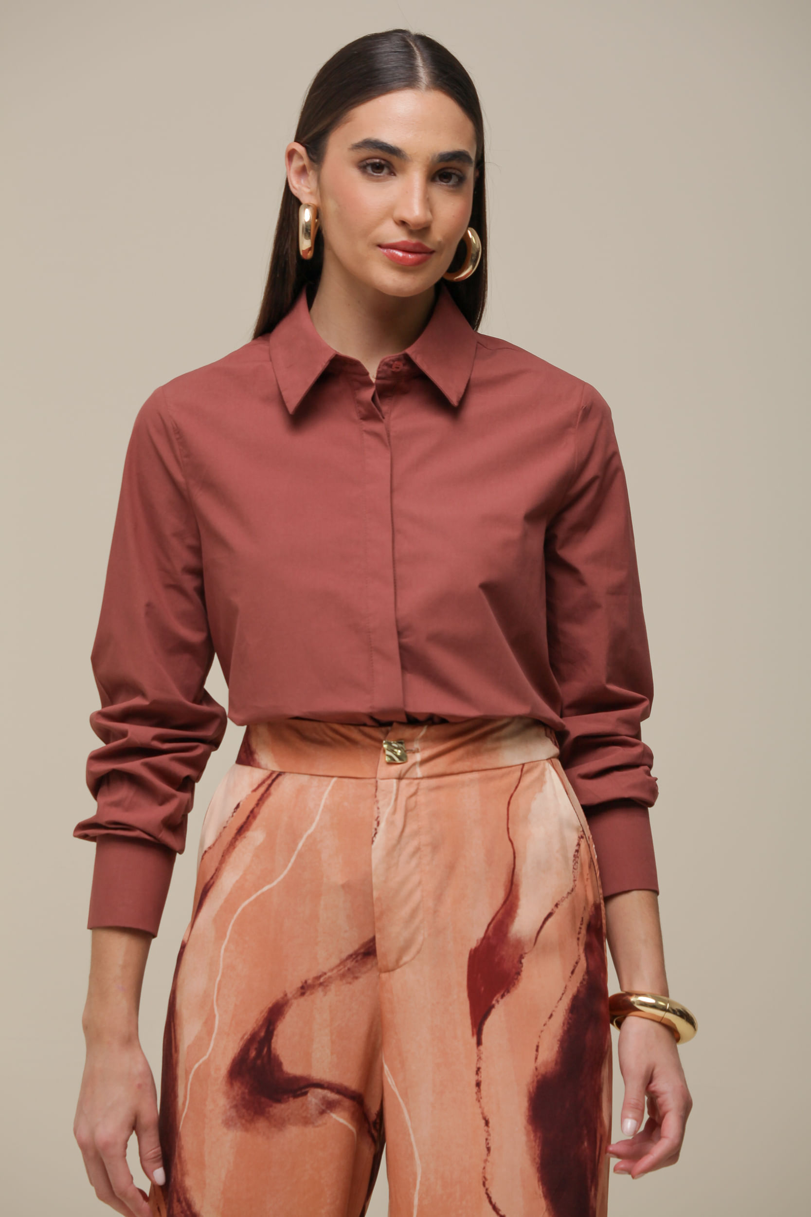9036498 - Camisa Tricoline Botões   MARROM