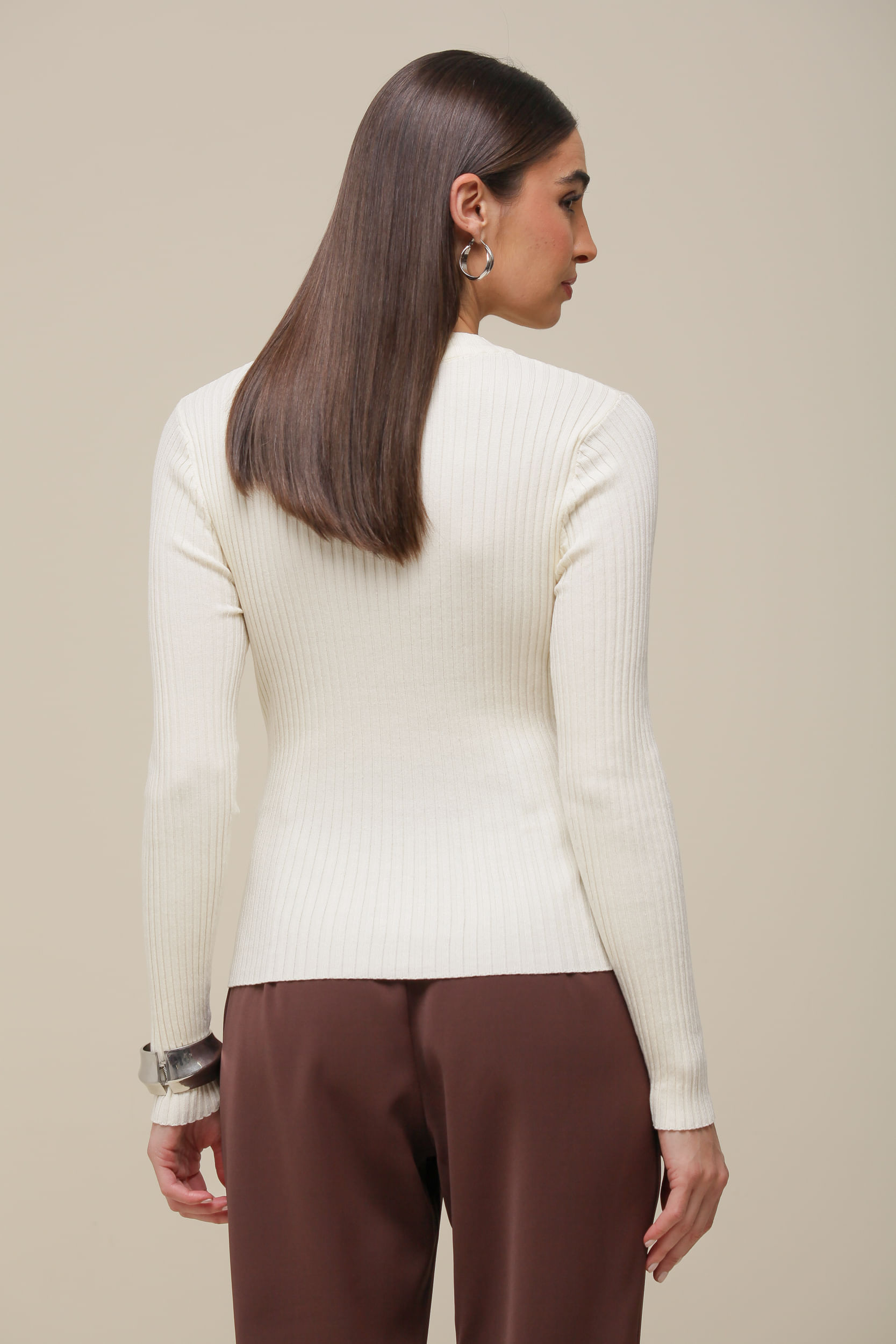 9036475 - Blusa Tricô Manga Longa Decote Gota AREIA 9036475 - Blusa Tricô Manga Longa Decote Gota AREIA
