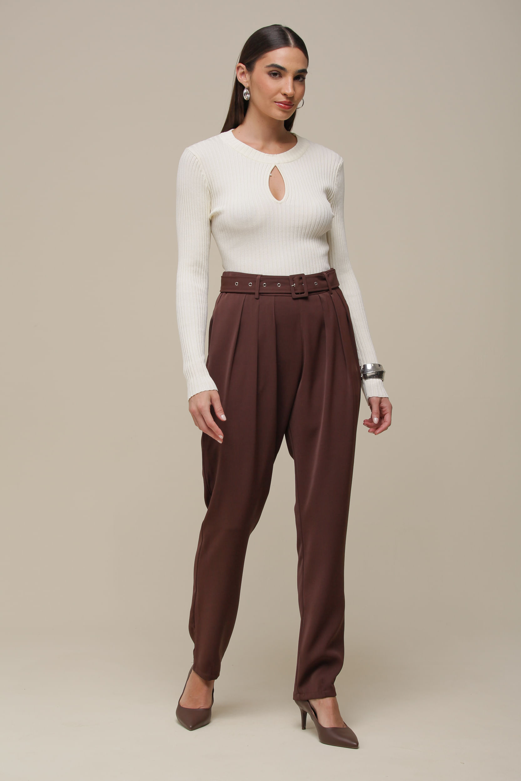 9036475 - Blusa Tricô Manga Longa Decote Gota AREIA 9036475 - Blusa Tricô Manga Longa Decote Gota AREIA