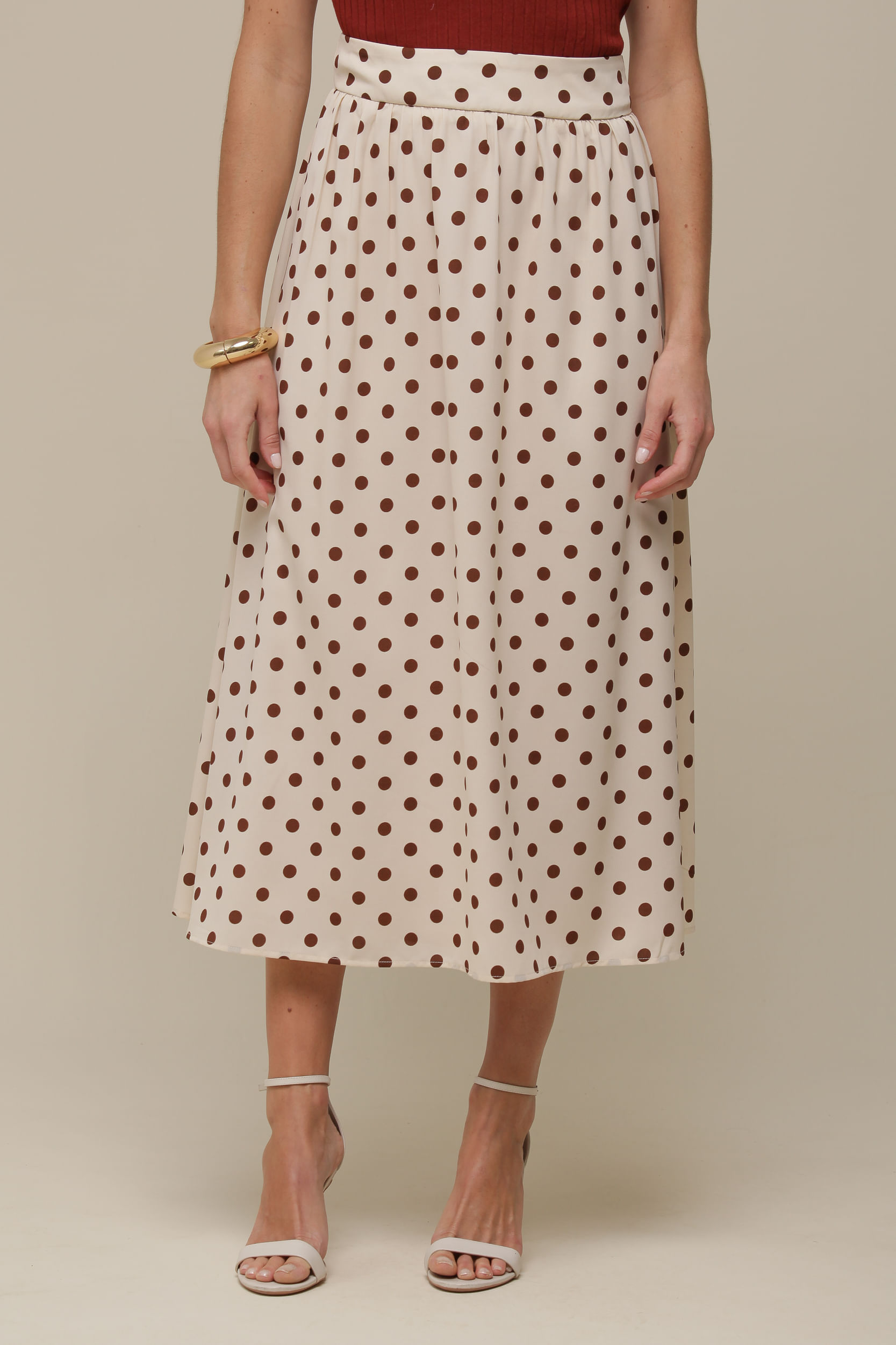 9036497 - Saia Midi Poá Viscose BEGE 9036497 - Saia Midi Poá Viscose BEGE