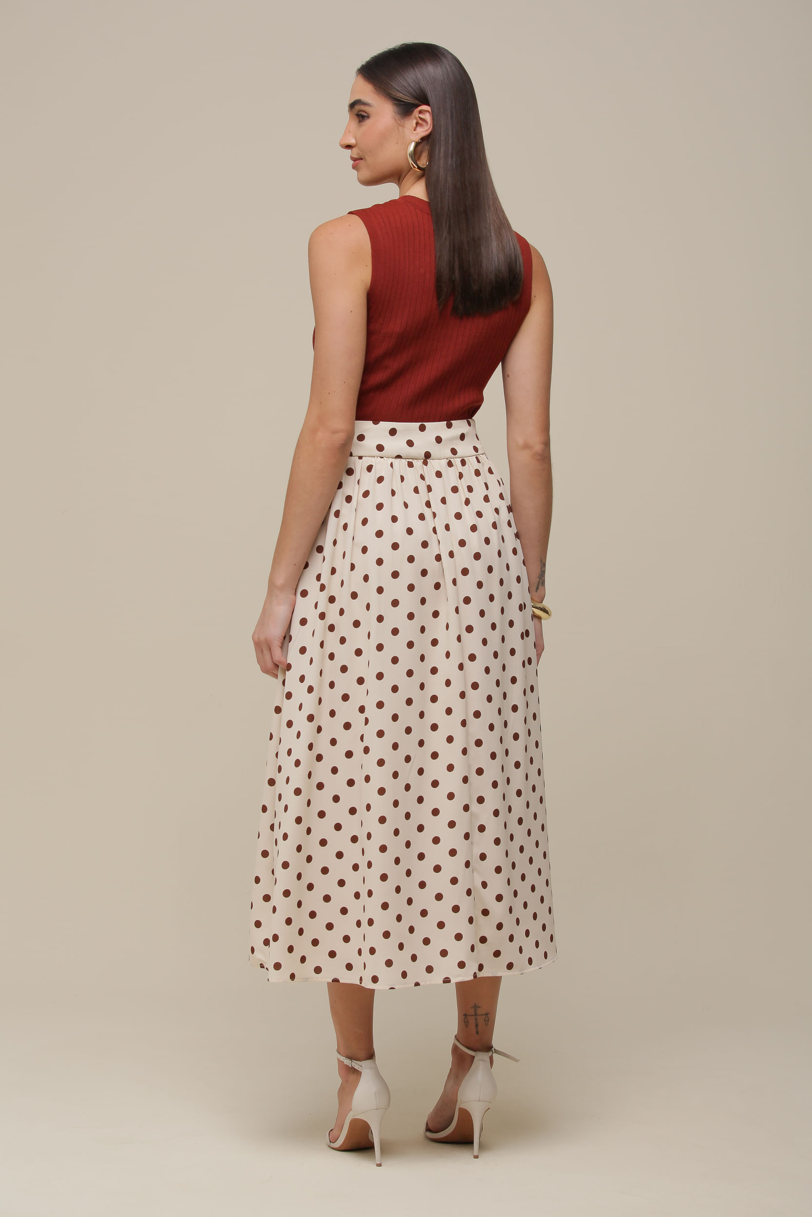 9036497 - Saia Midi Poá Viscose BEGE 9036497 - Saia Midi Poá Viscose BEGE