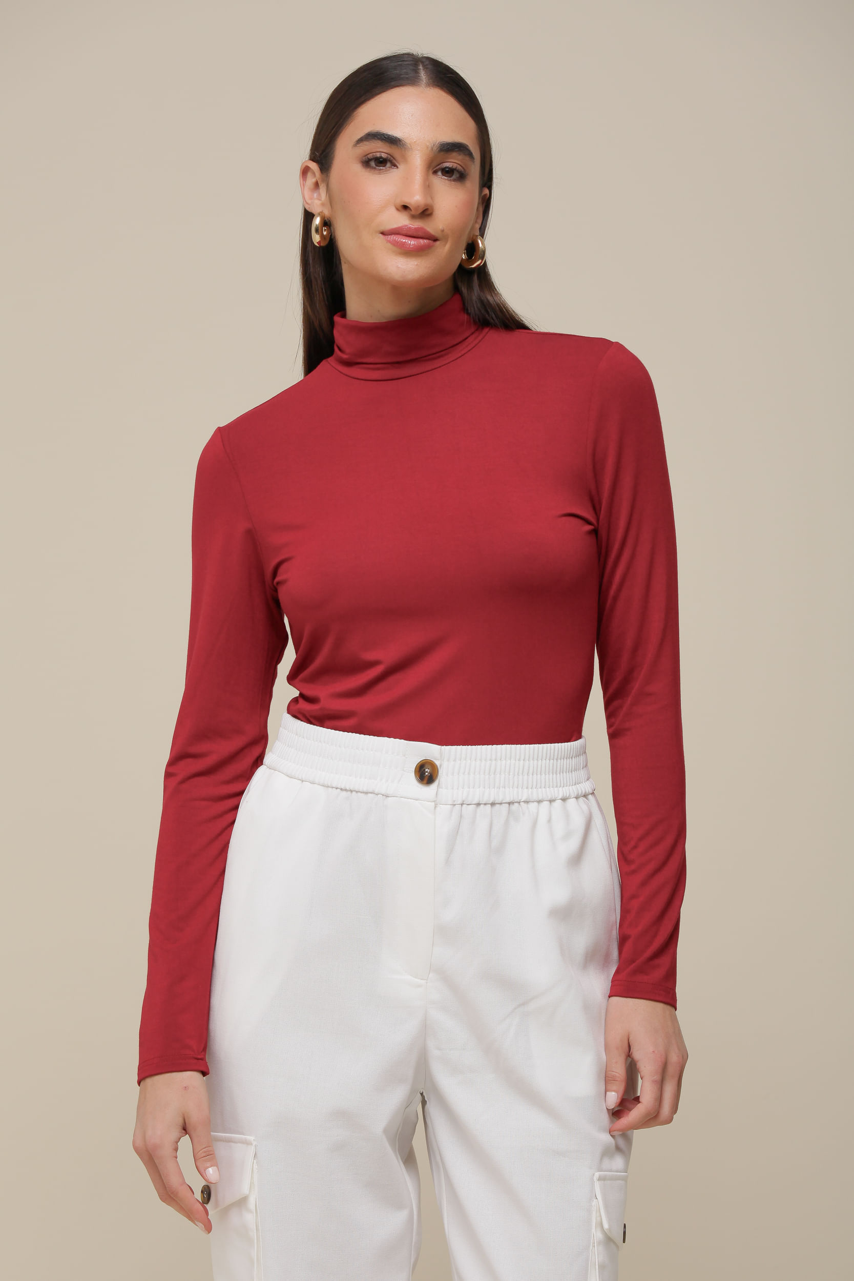 9036561 - Blusa Malha gola Alta  CEREJA
