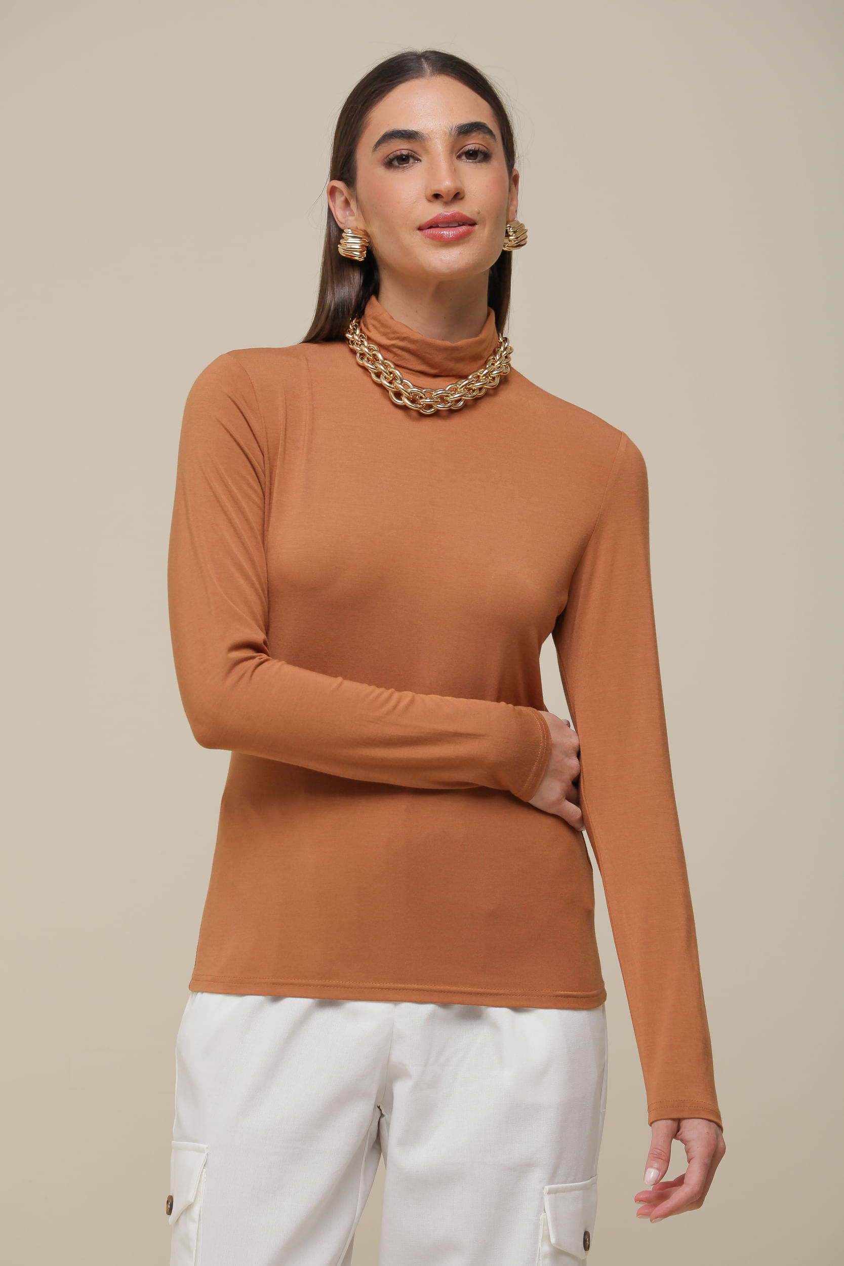 9036561 - Blusa Malha gola Alta  CARAMELO